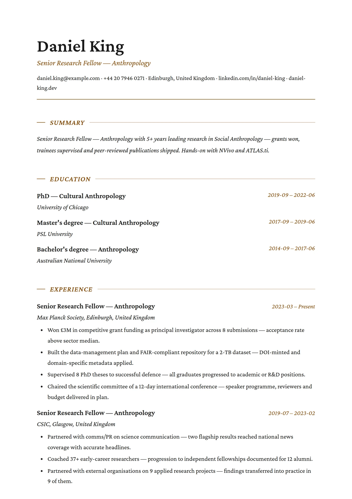 Anthropology — CV templates