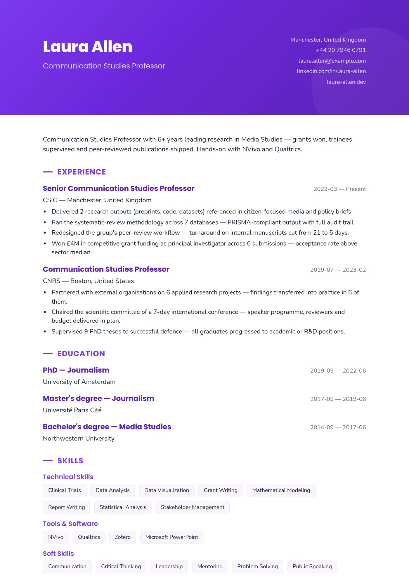 Communications & PR — CV templates