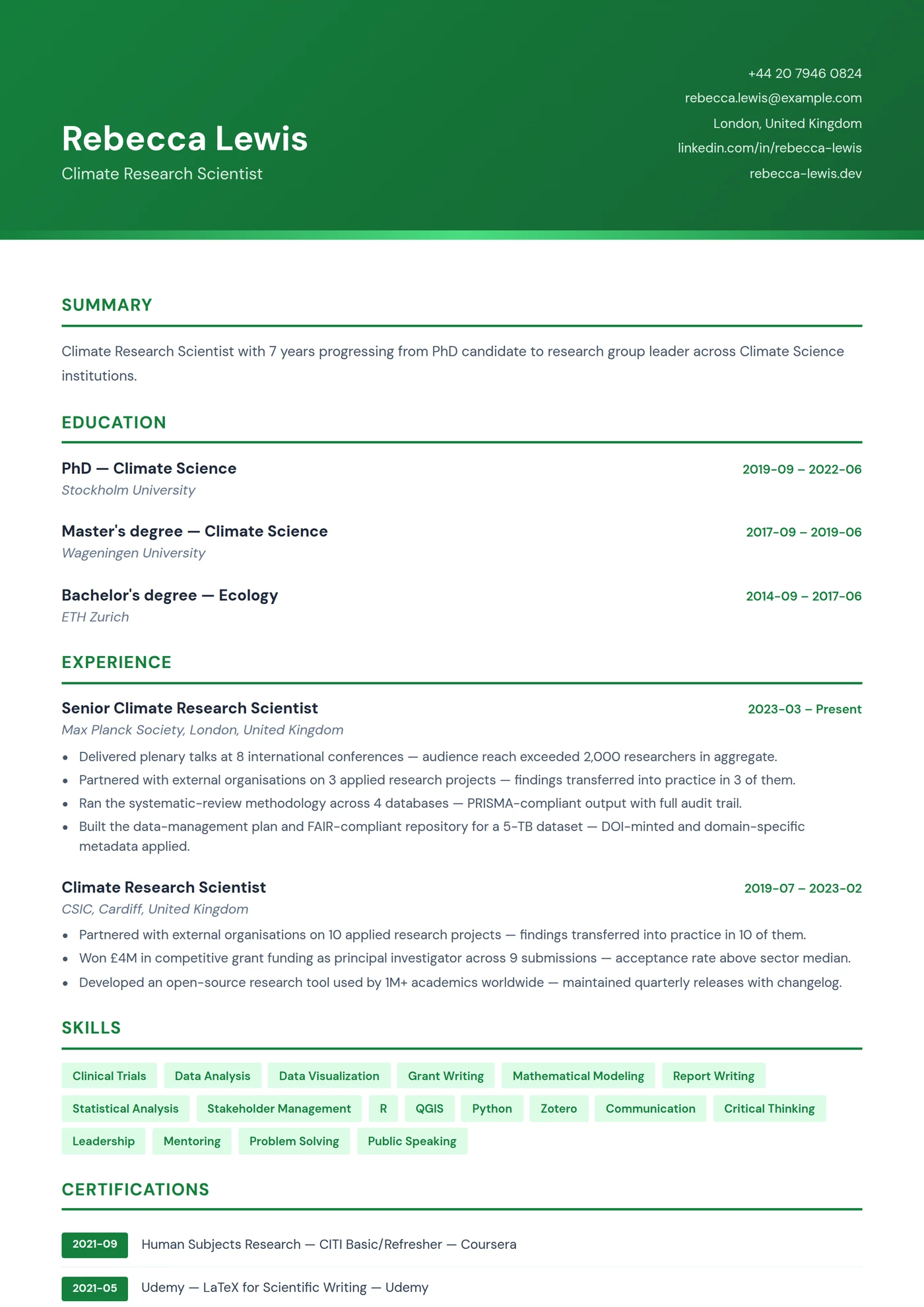 Environmental Science — CV templates