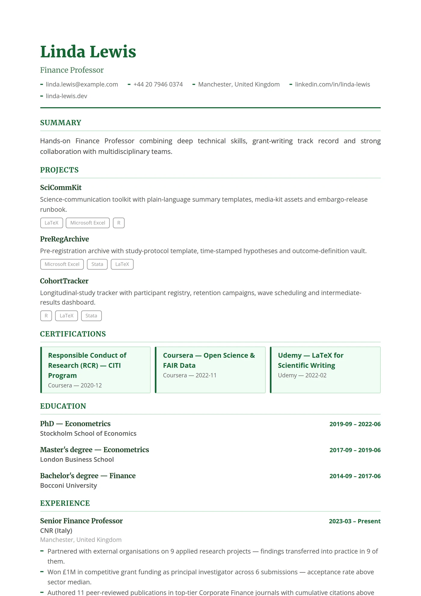 Finance & Economics — CV templates