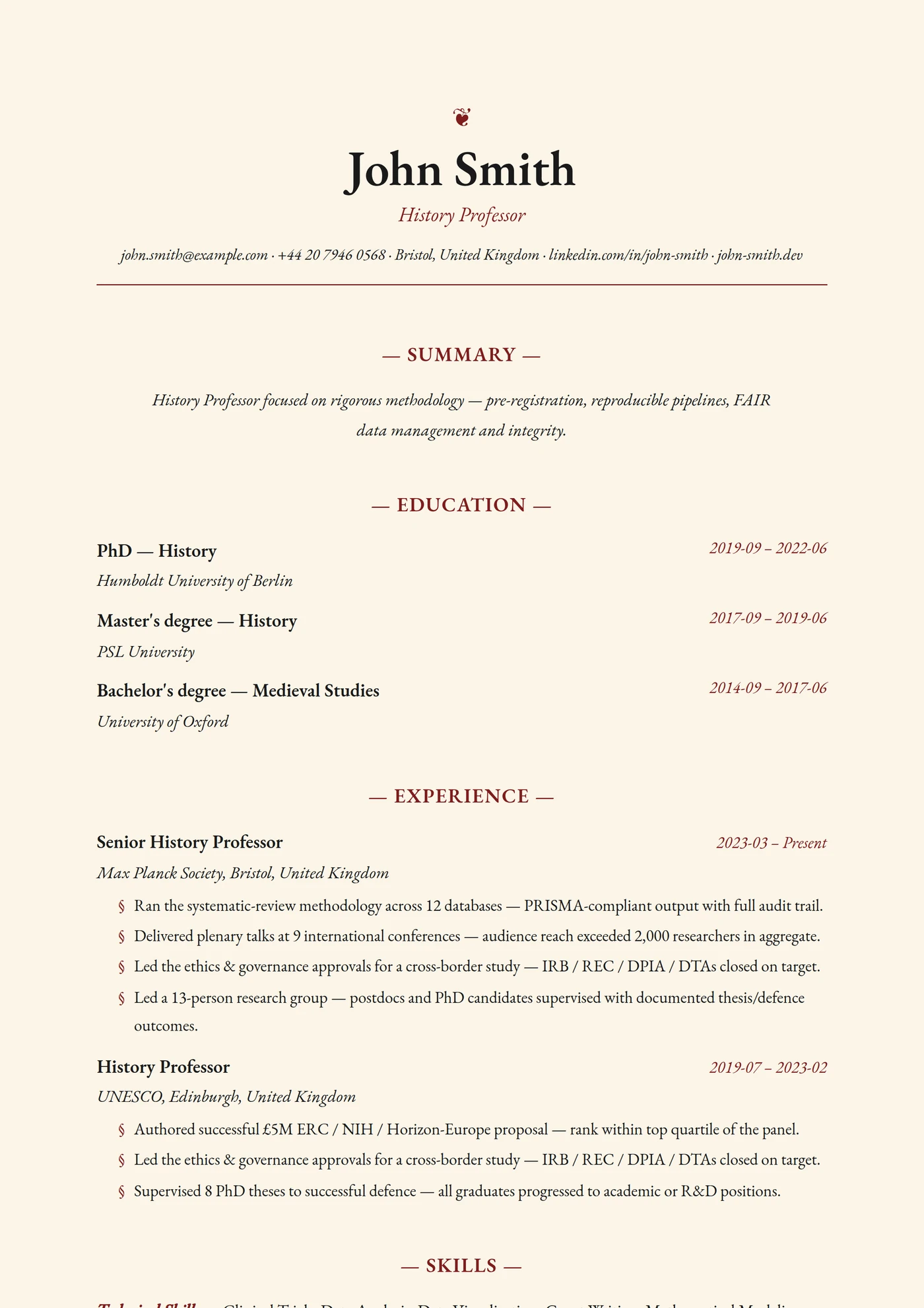 History — CV templates