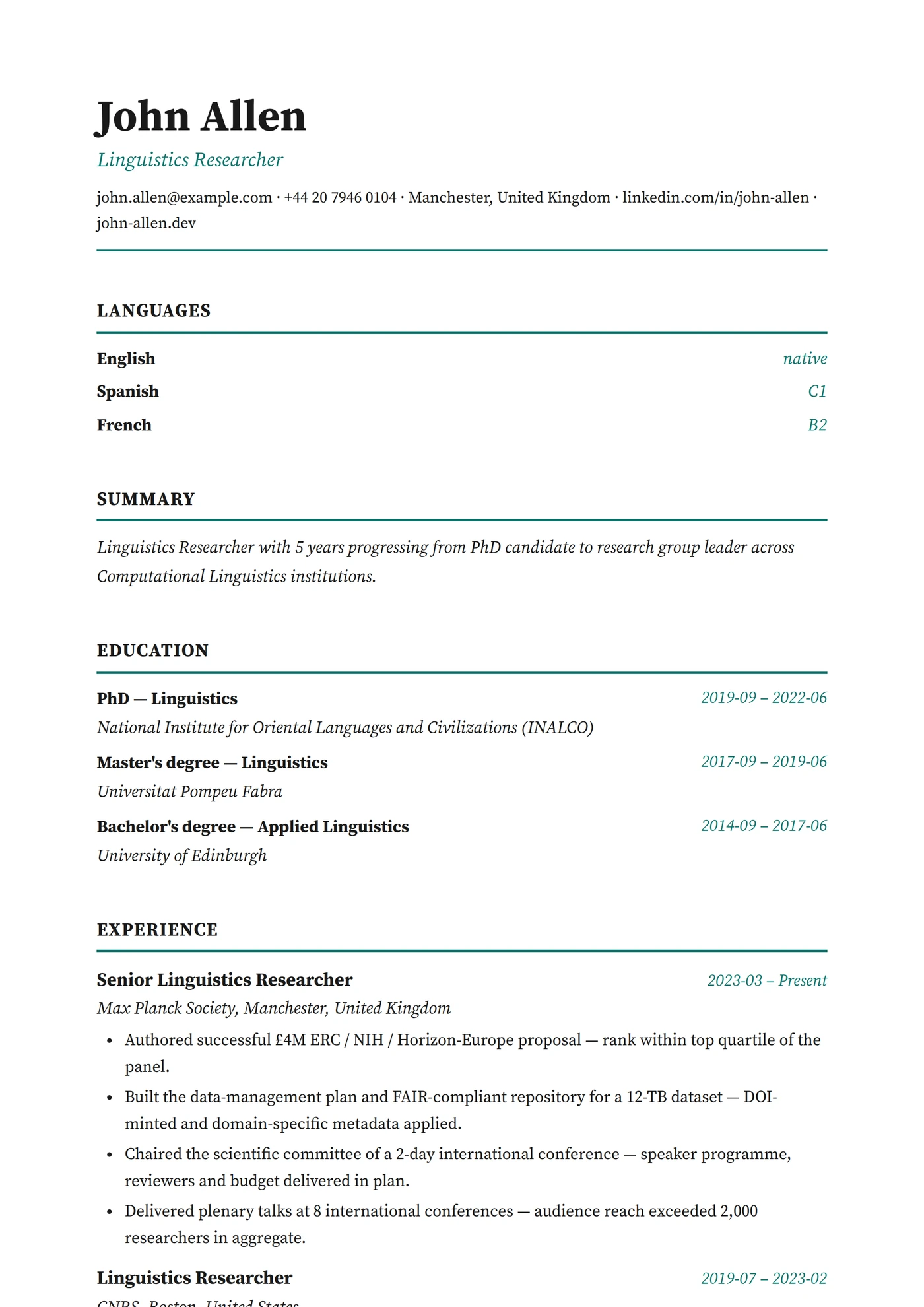 Languages — CV templates