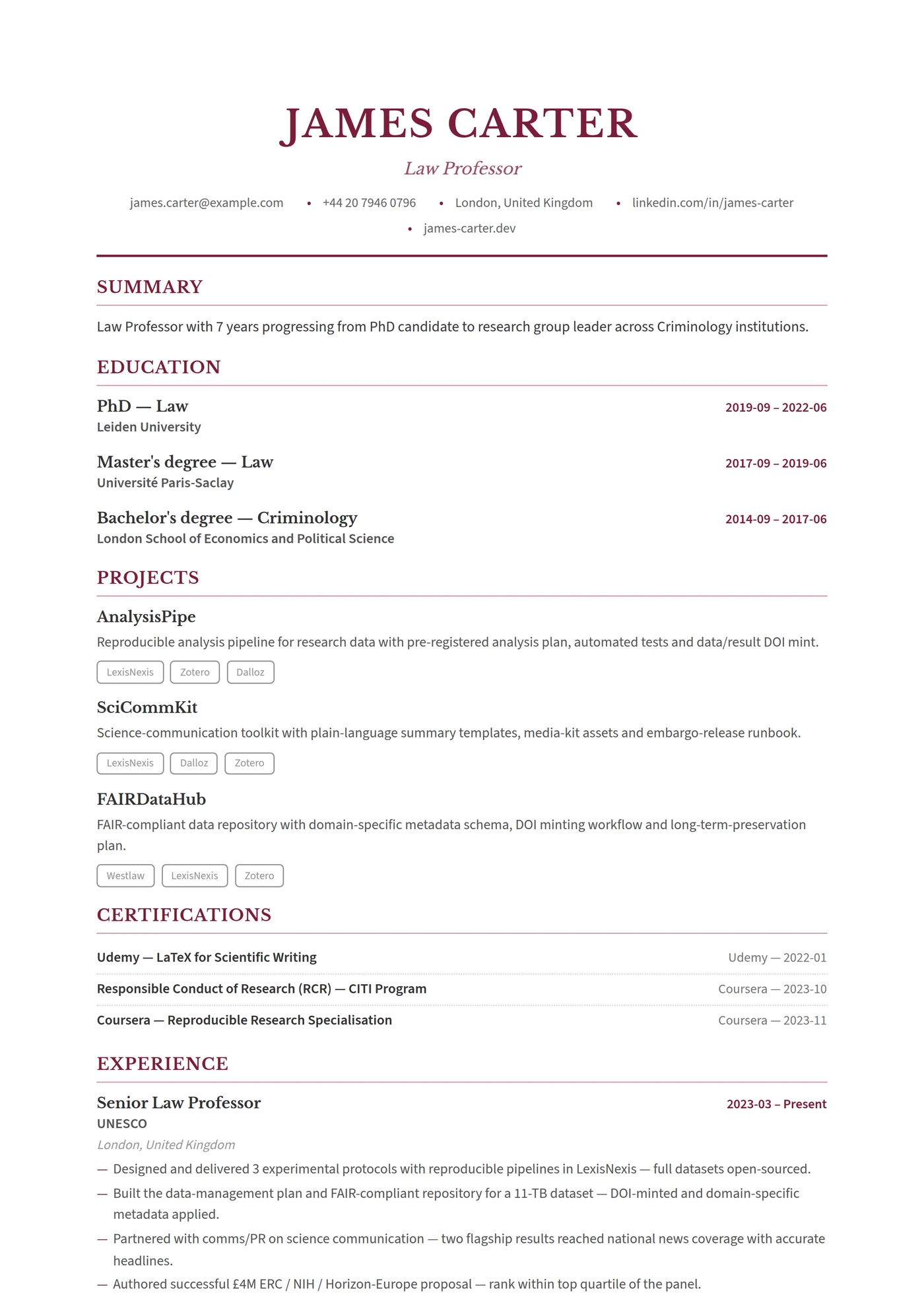 Law & Legal Studies — CV templates