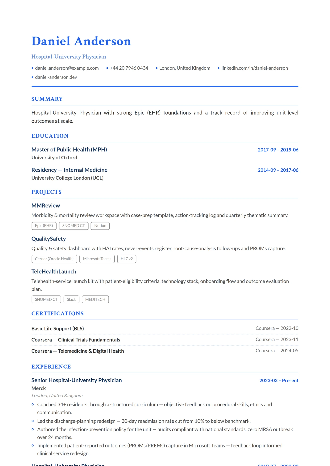 Medicine & Health Sciences — CV templates