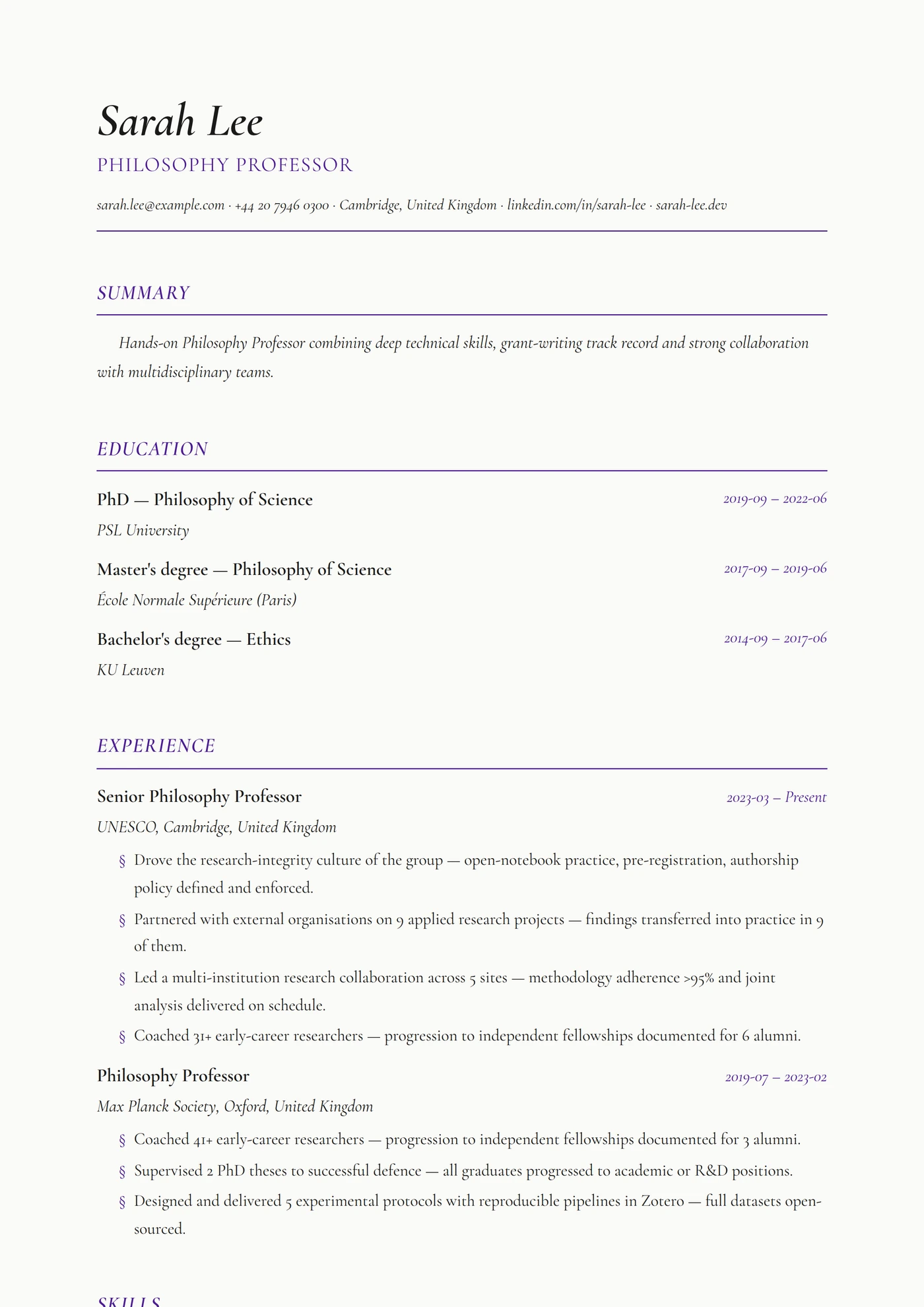 Philosophy — CV templates