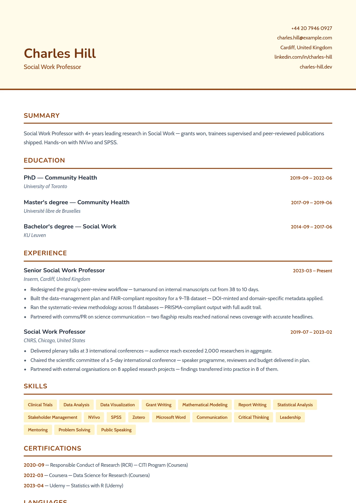 Social Work — CV templates