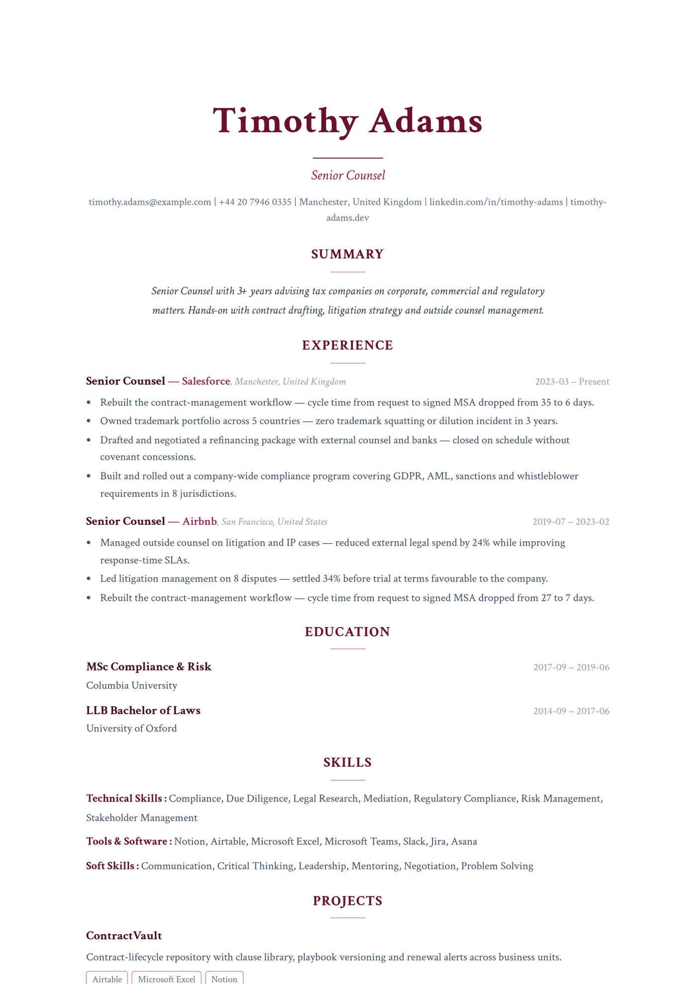 ATS Centered Name — CV templates