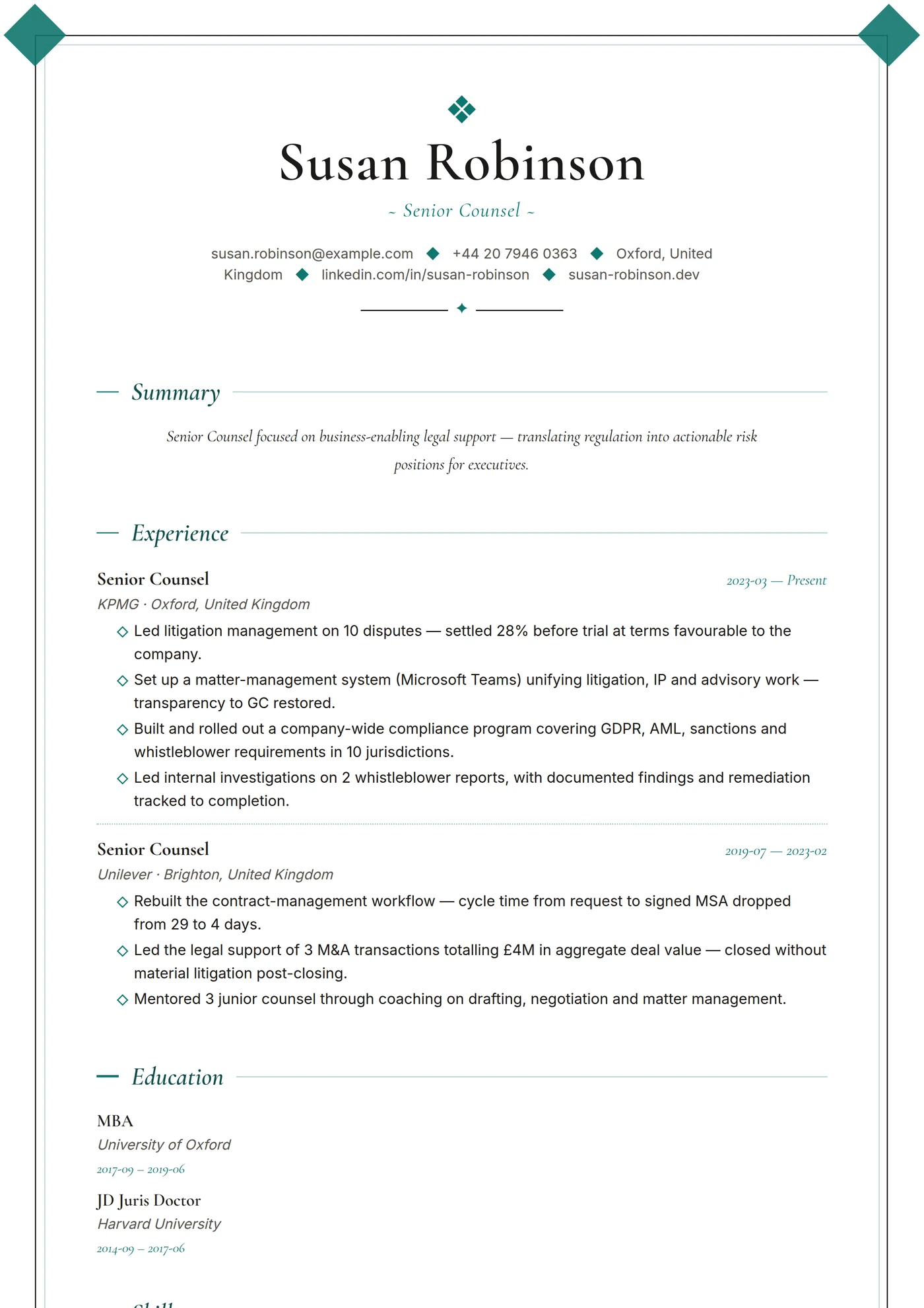 ATS Corner Frame — CV templates