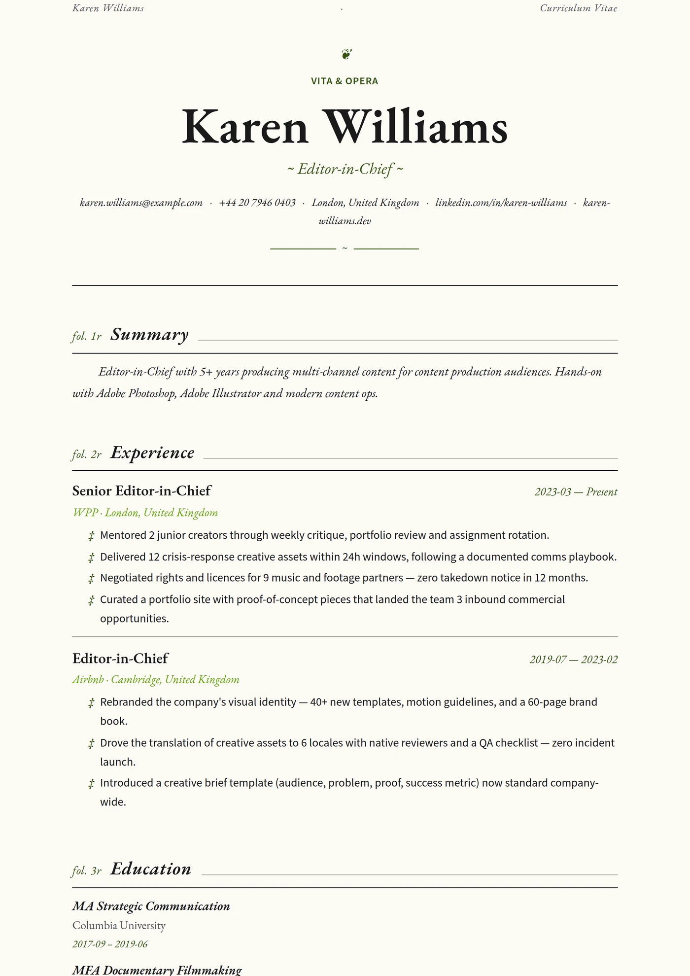 ATS Folio Press — CV templates