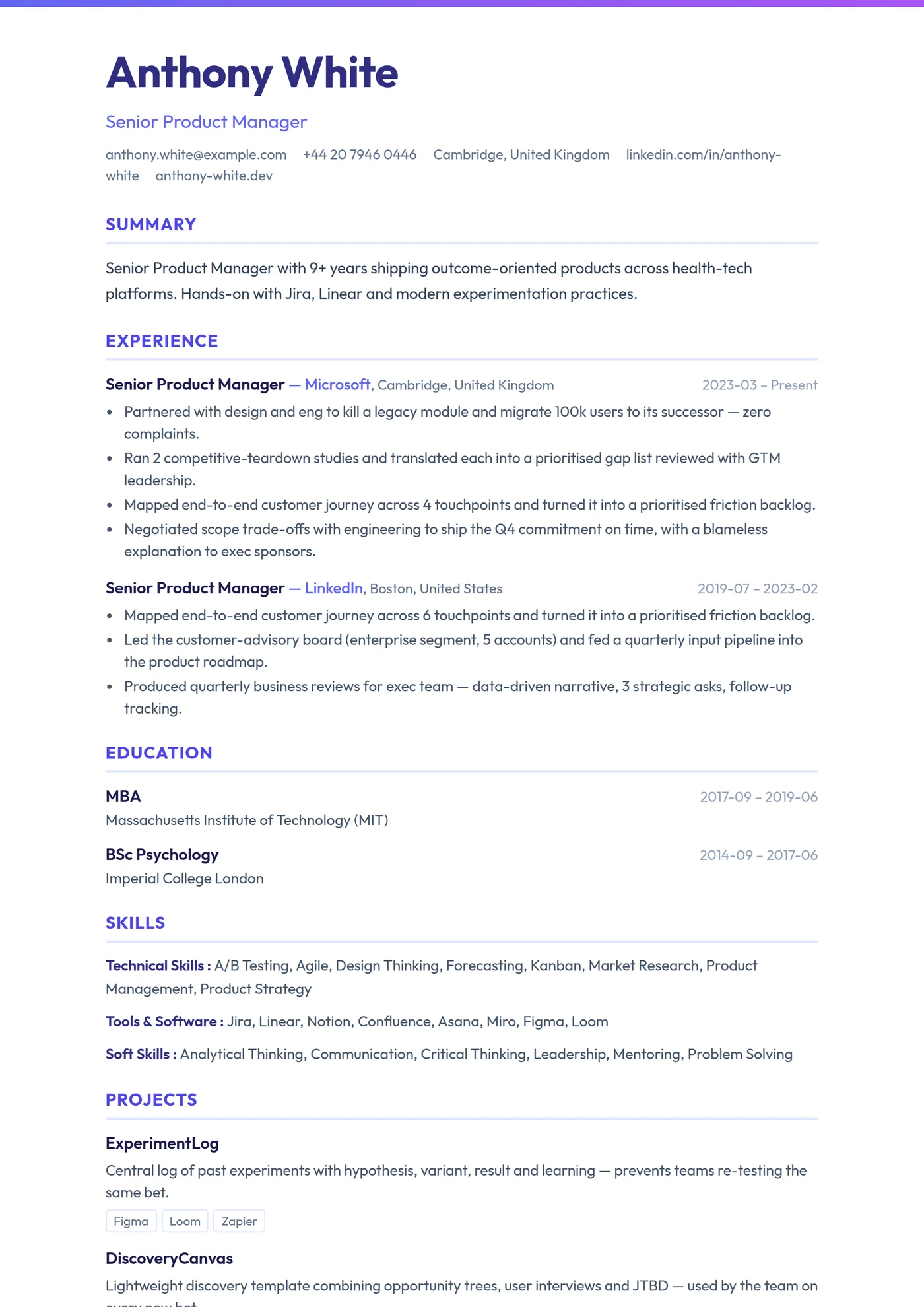 ATS Gradient Bar — CV templates