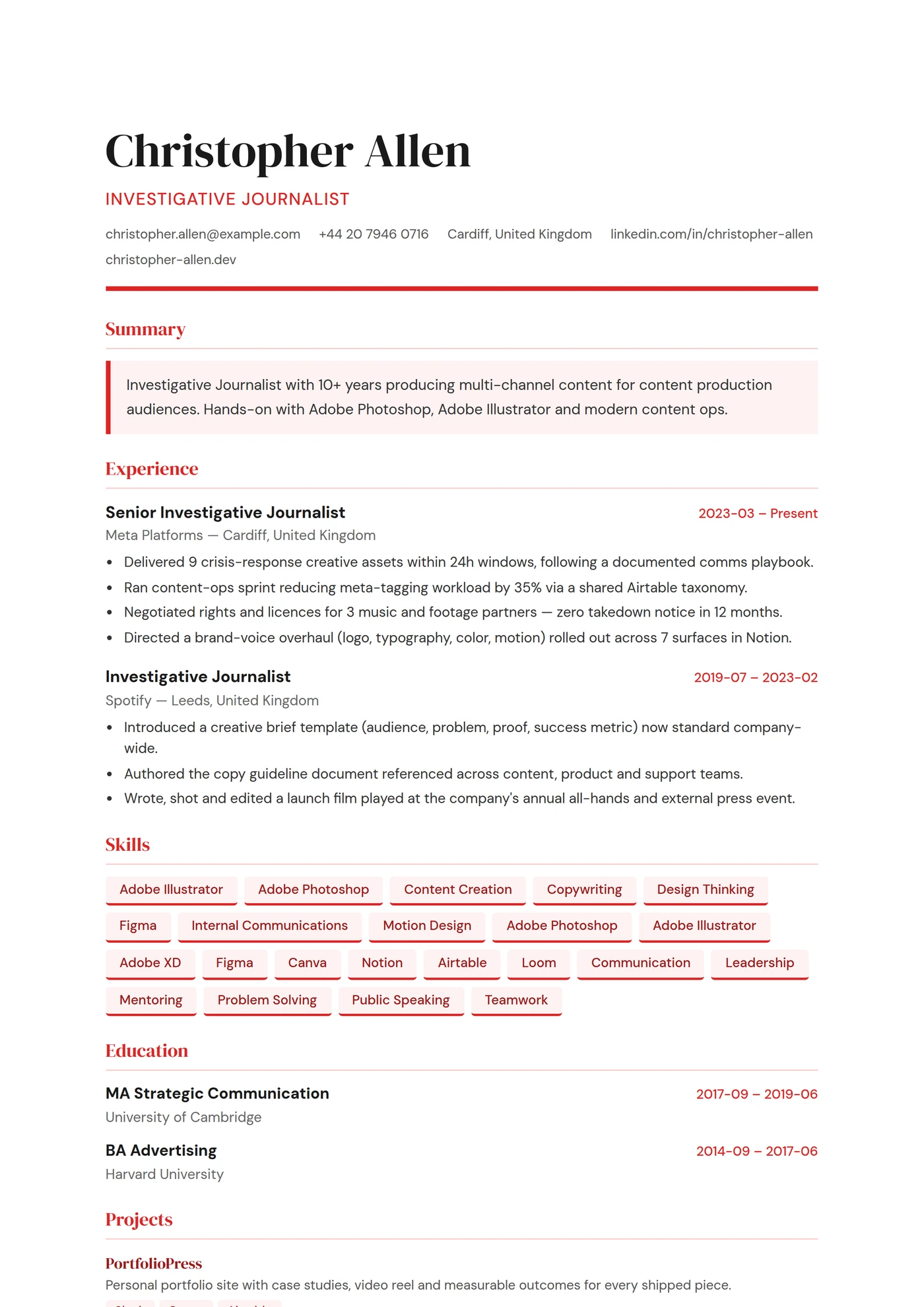 ATS Journalist — CV templates