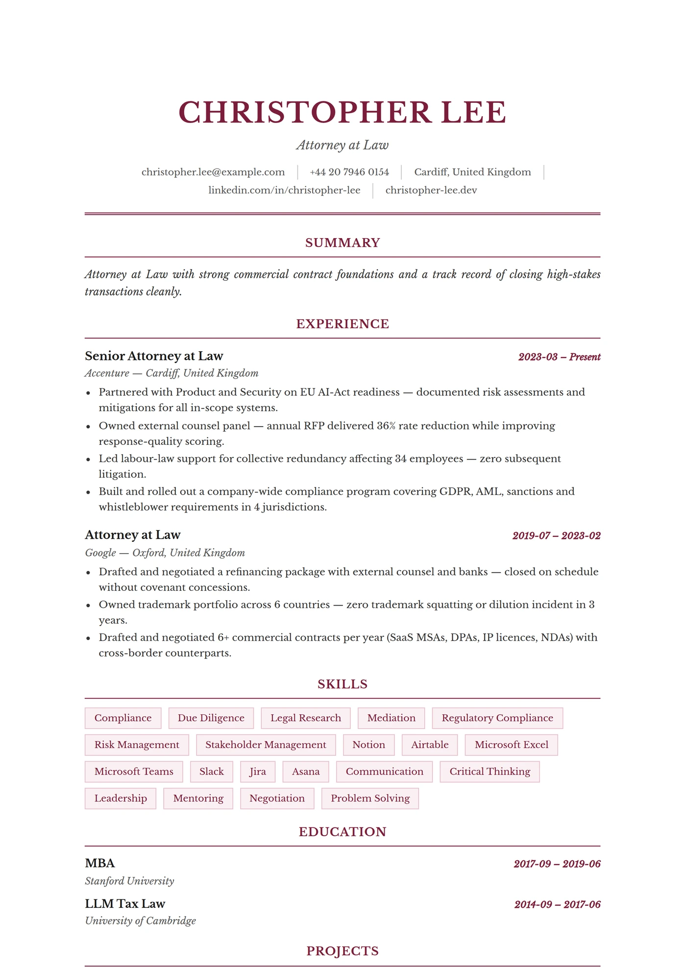 ATS Legal — CV templates
