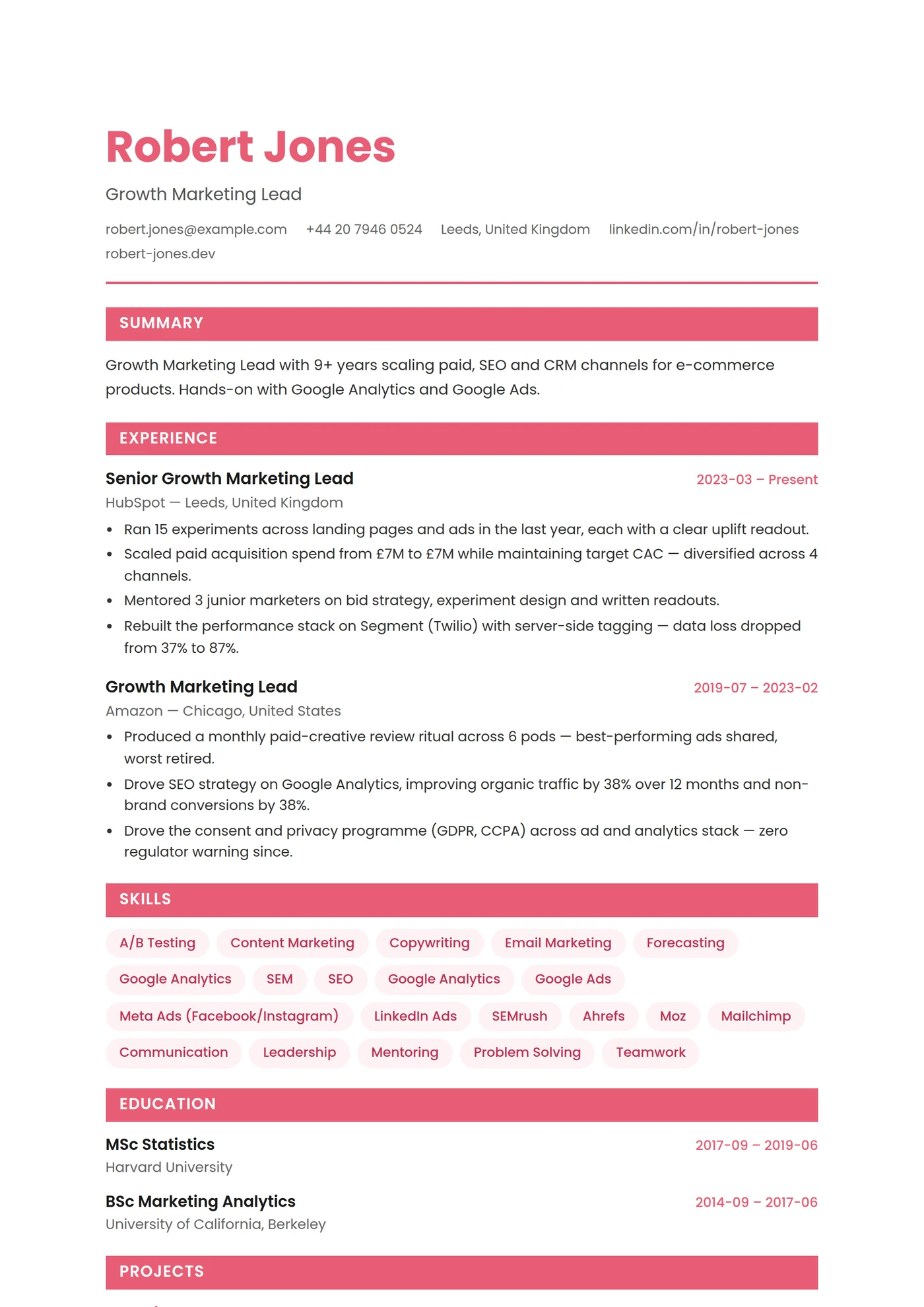 ATS Marketing — CV templates