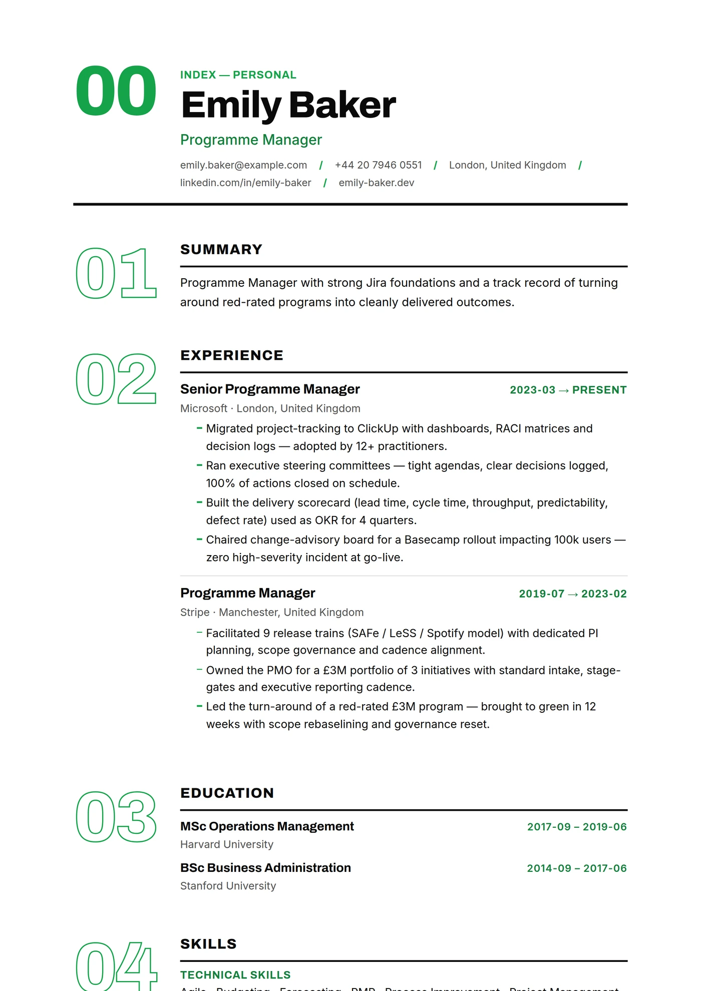 ATS Numeric Index — CV templates