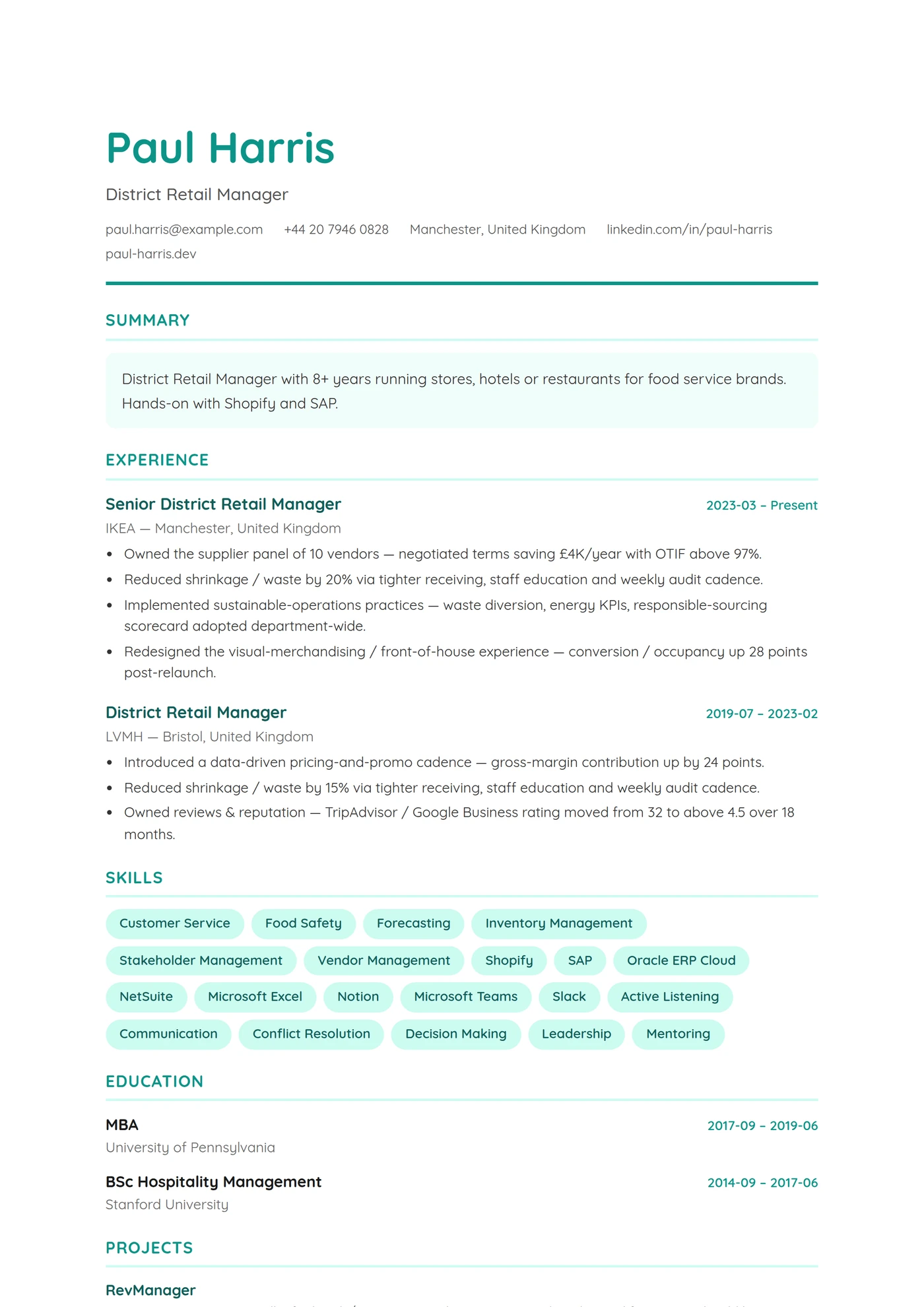 ATS Retail — CV templates