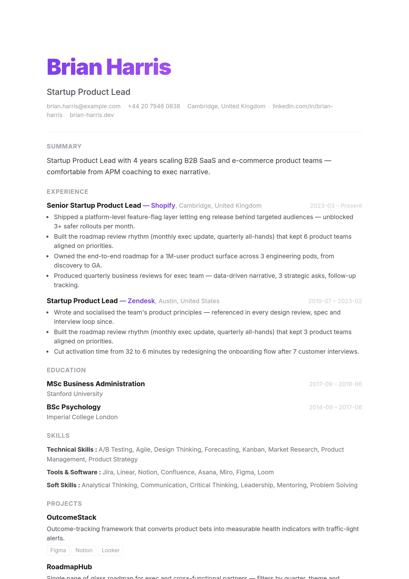 ATS Startup Clean — CV templates