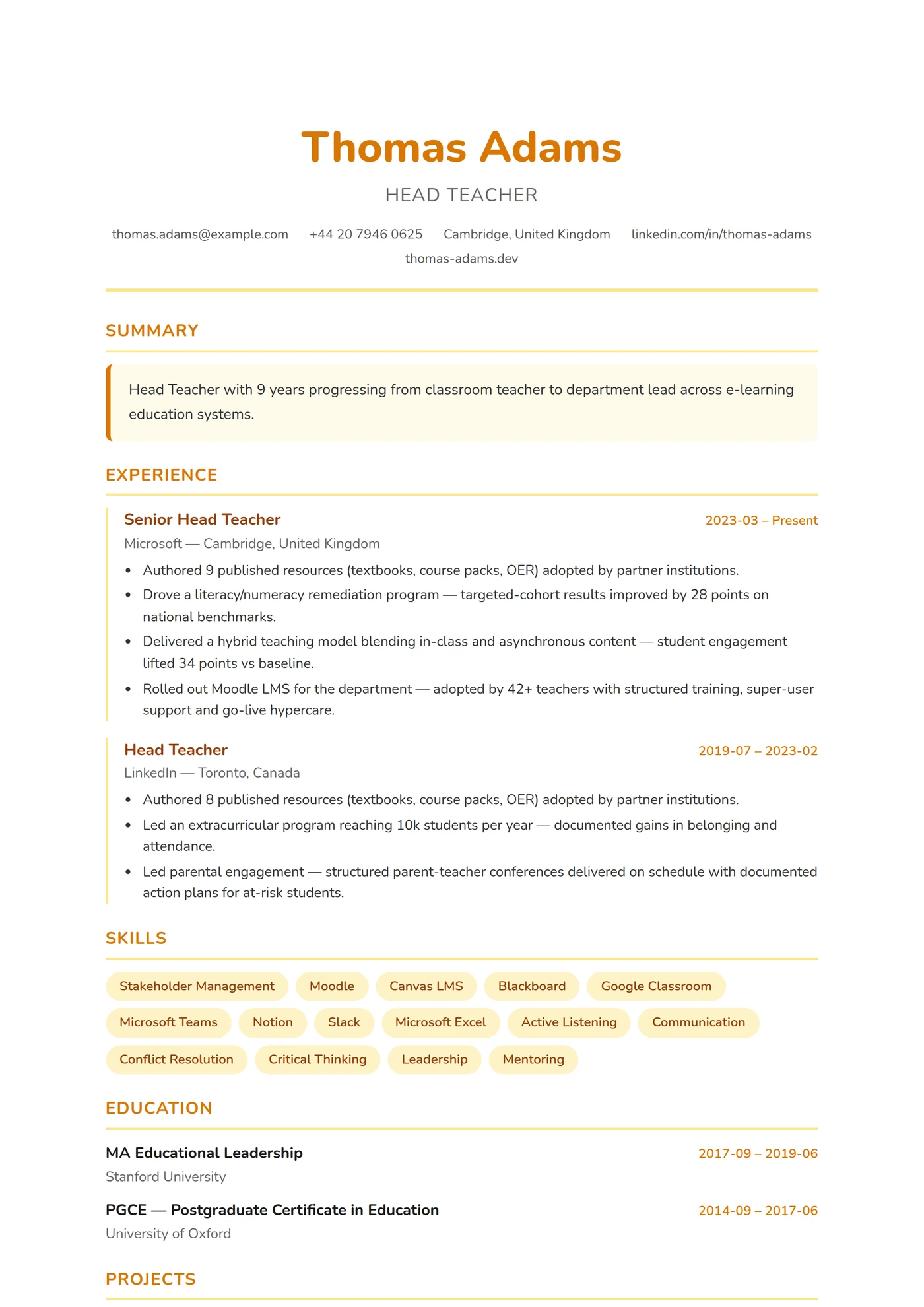 ATS Teacher — CV templates
