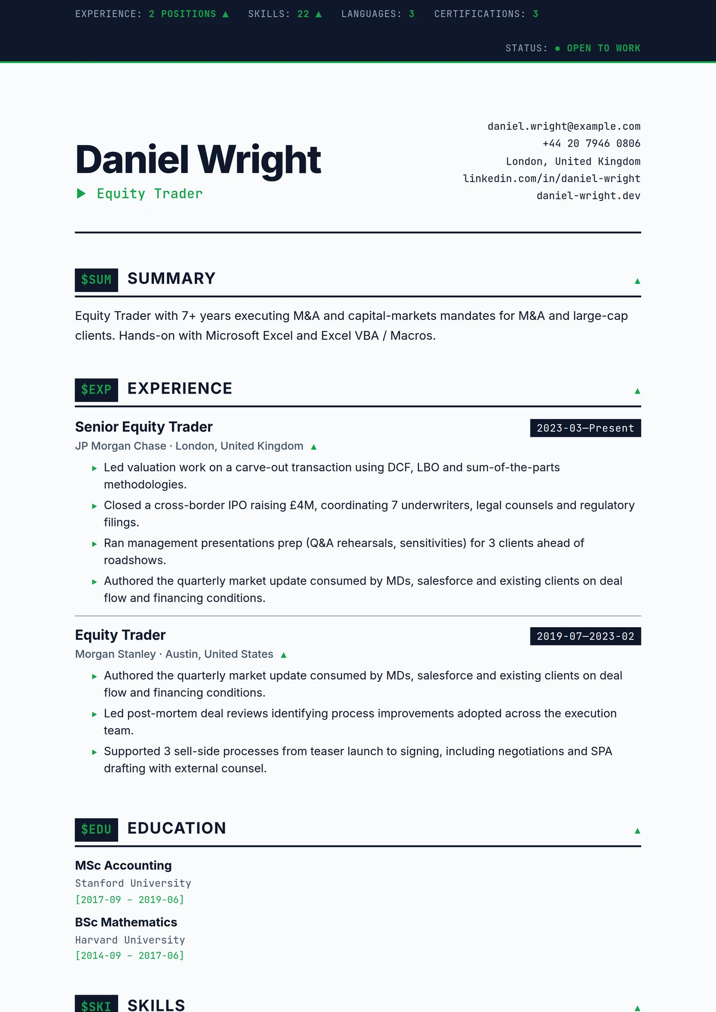 ATS Ticker Bar — CV templates