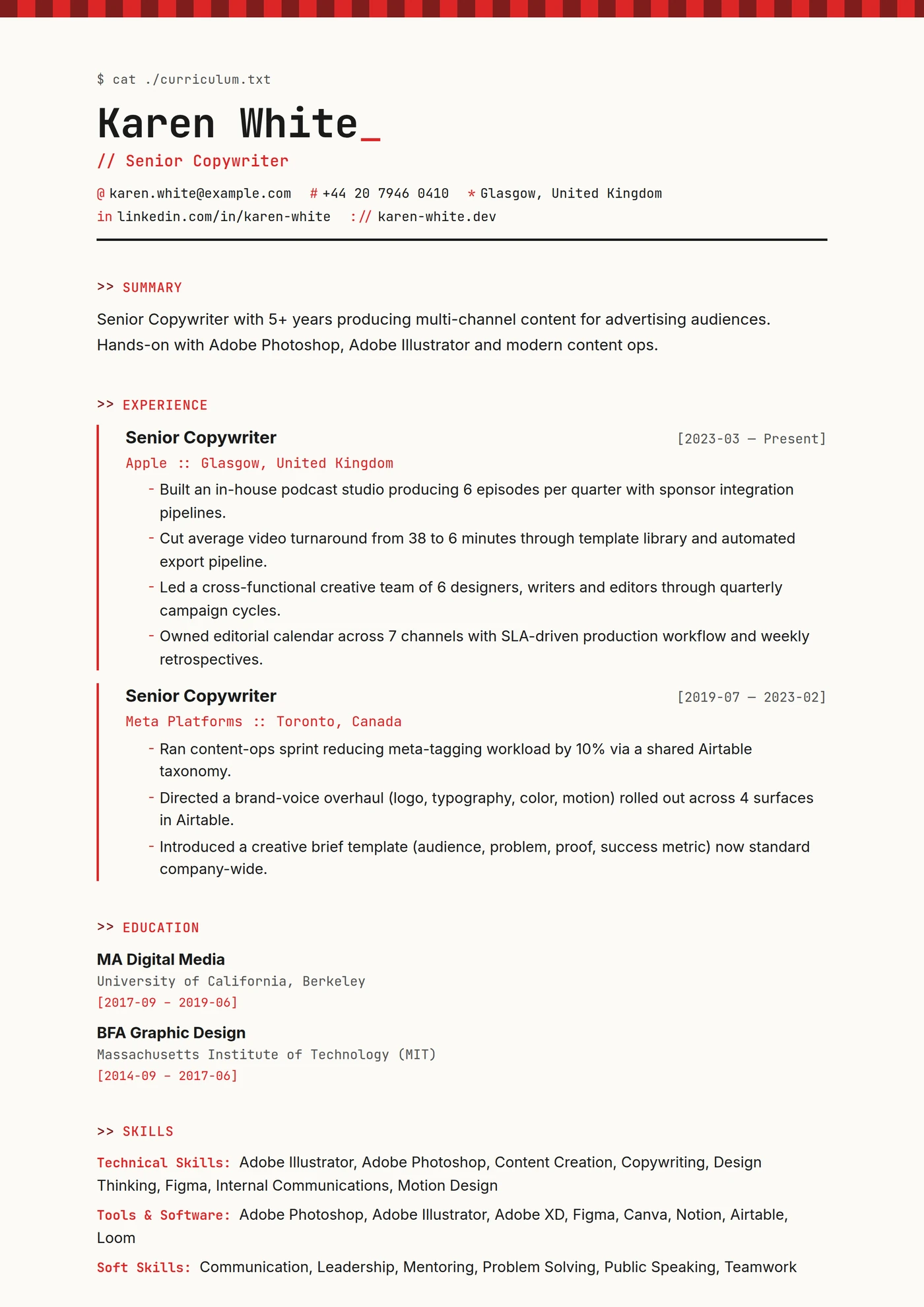 ATS Typewriter Modern — CV templates