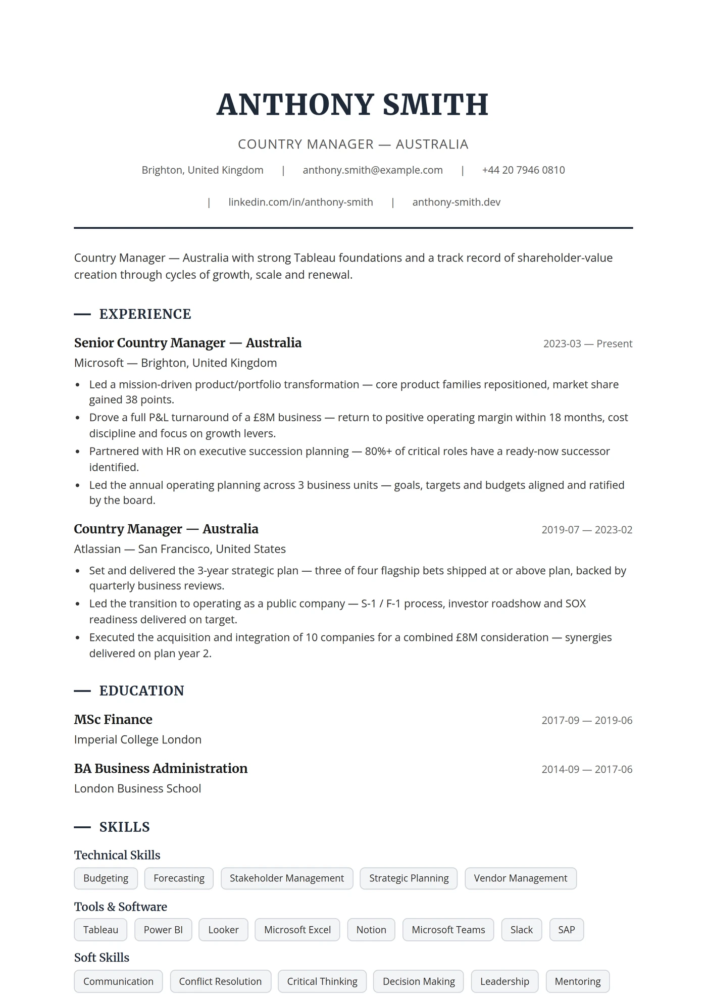Australia Executive — CV templates