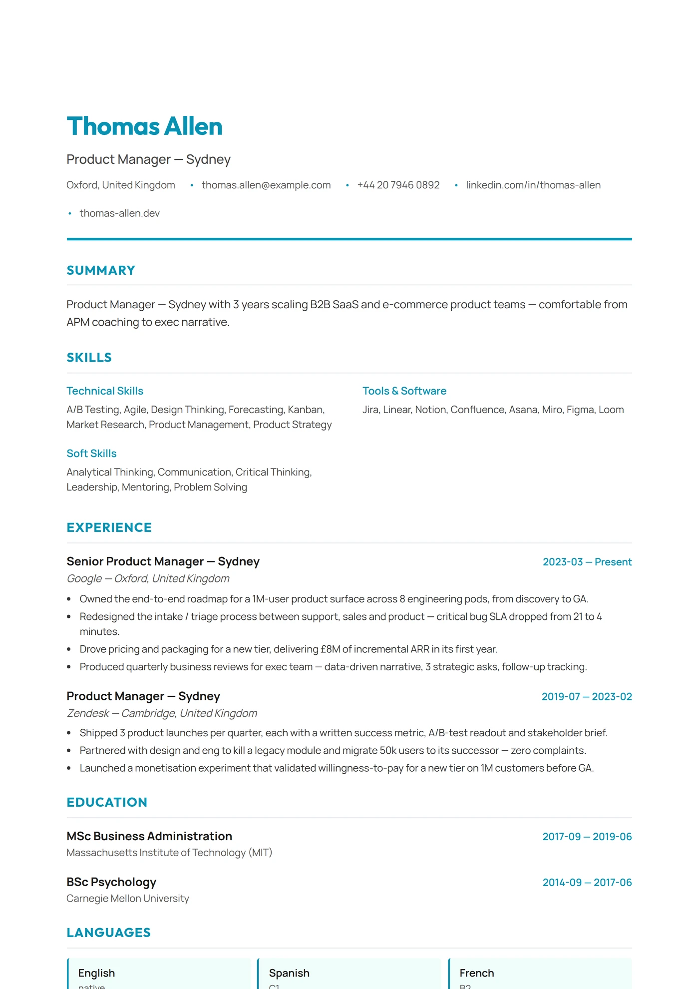Australia Modern — CV templates