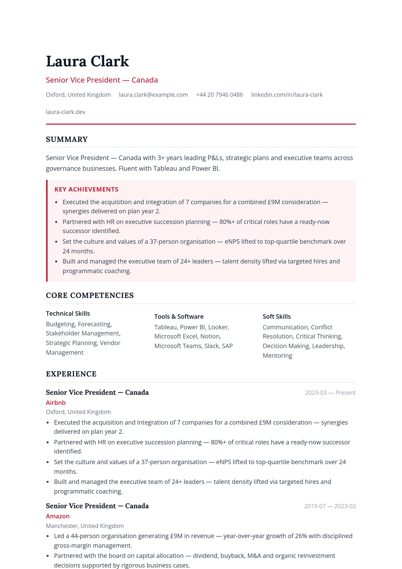 Canada English Executive — CV templates