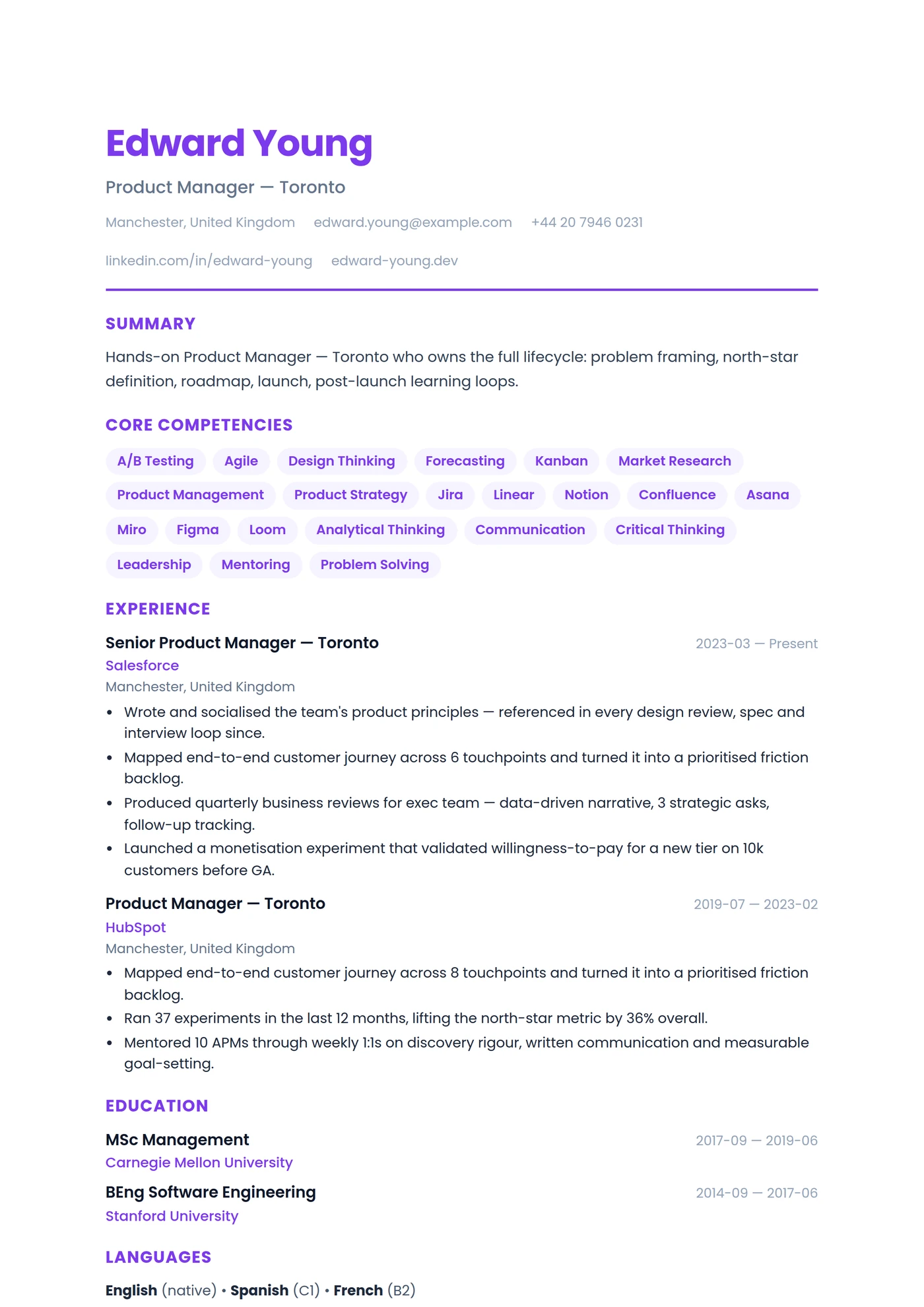 Canada English Modern — CV templates