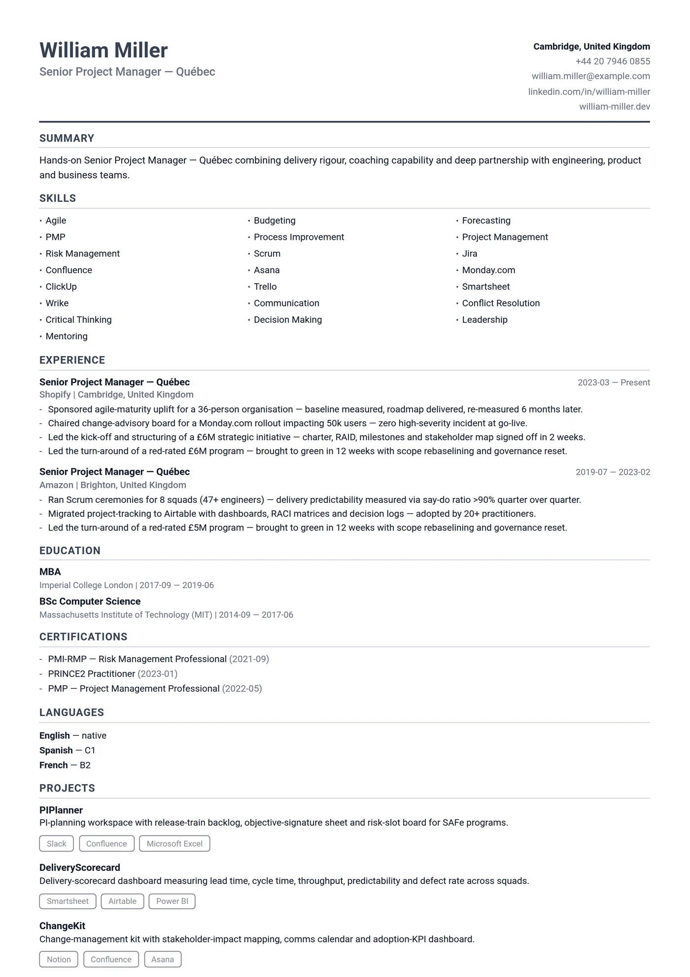 Canada French Compact — CV templates