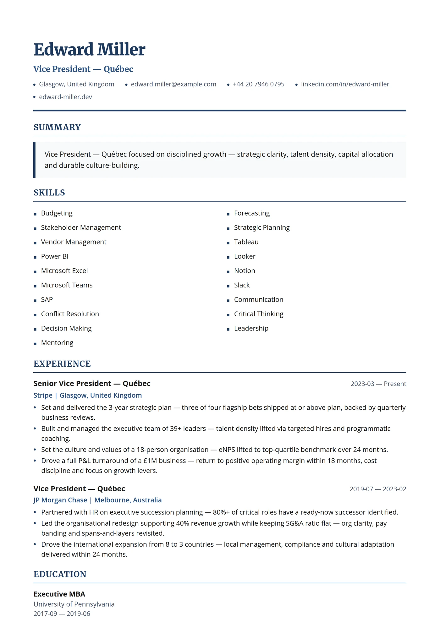 Canada French Executive — CV templates