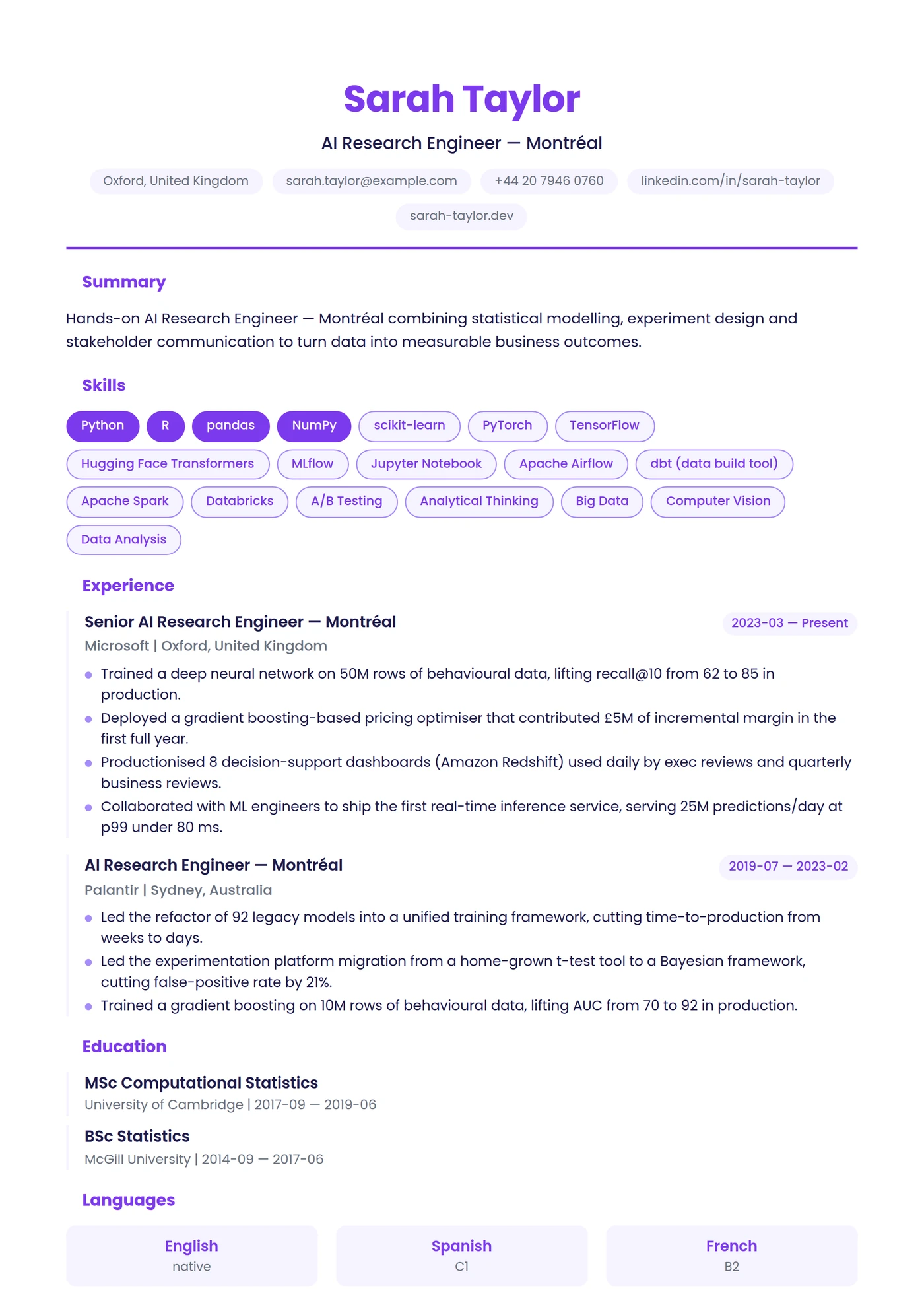 Canada French Modern — CV templates