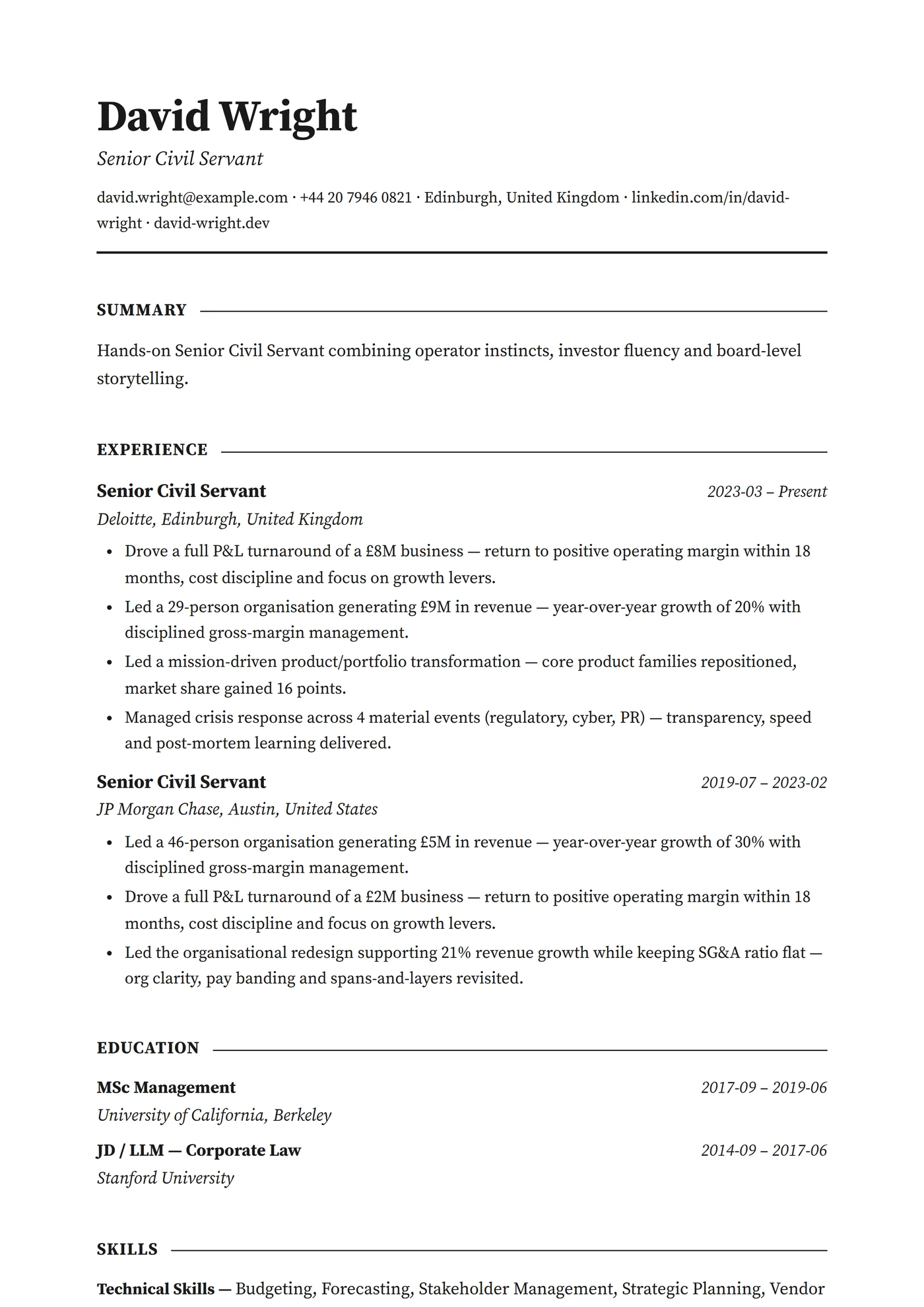 Classic Formal — CV templates
