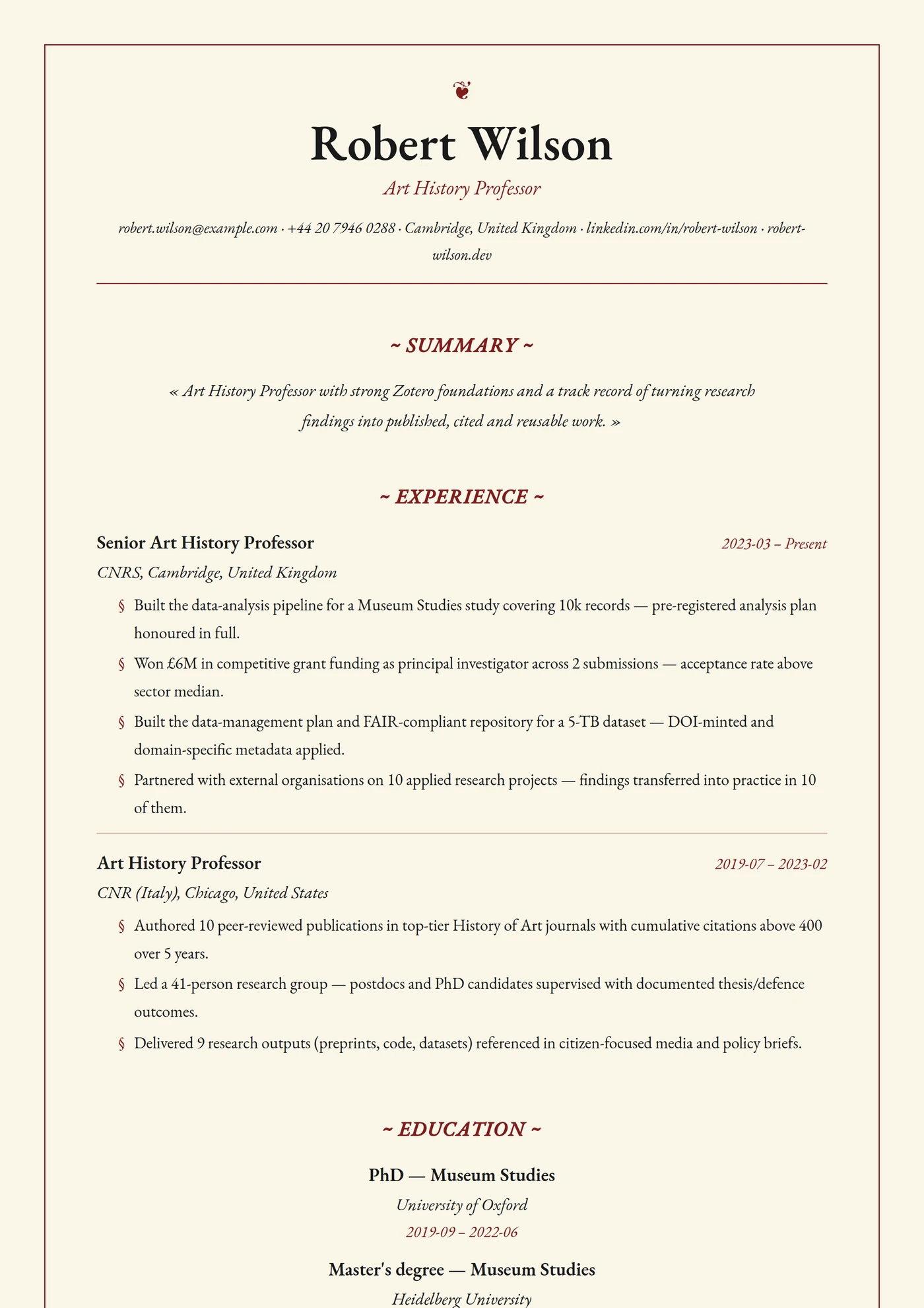 Classic Parchment — CV templates