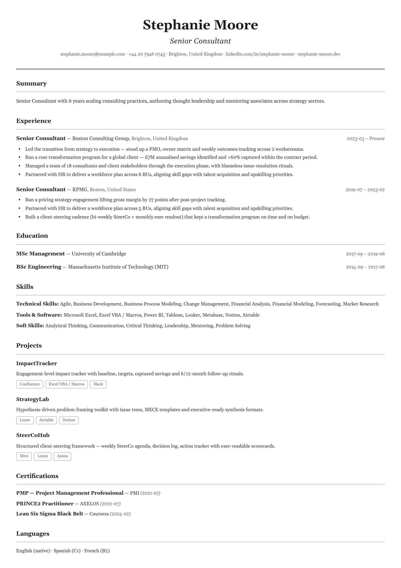 Classic — CV templates
