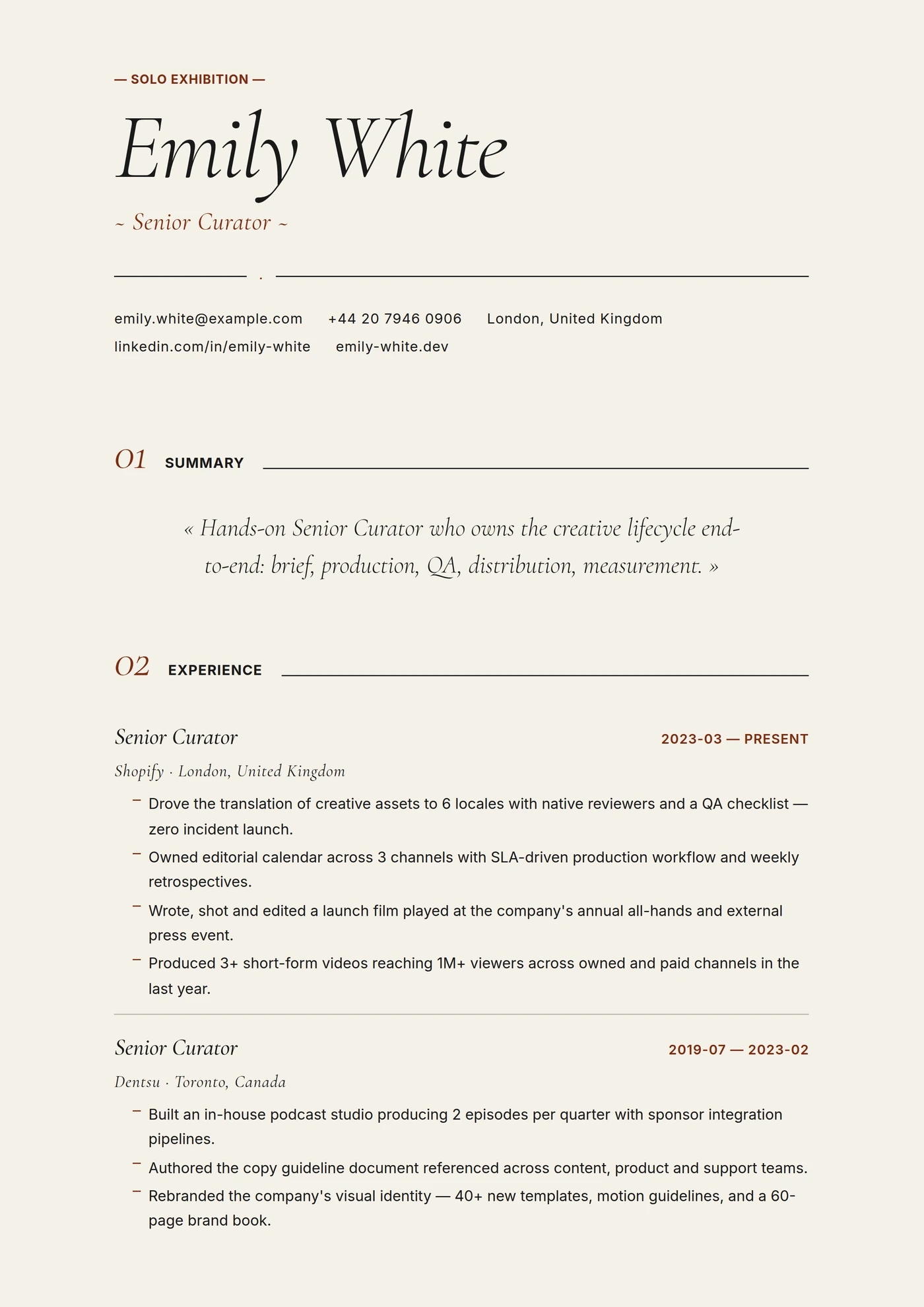 Art Gallery — CV templates