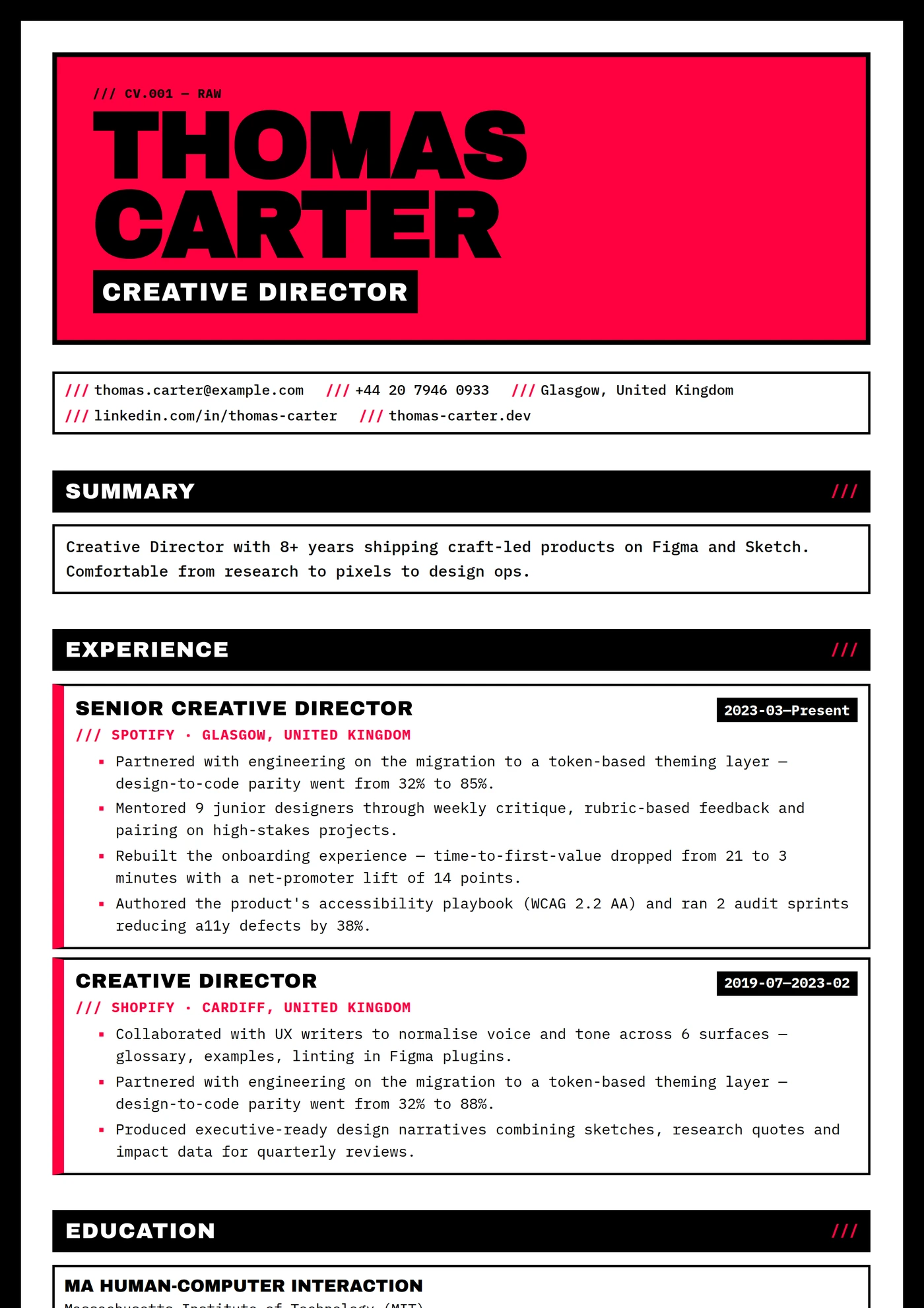 Brutalist Grid — CV templates
