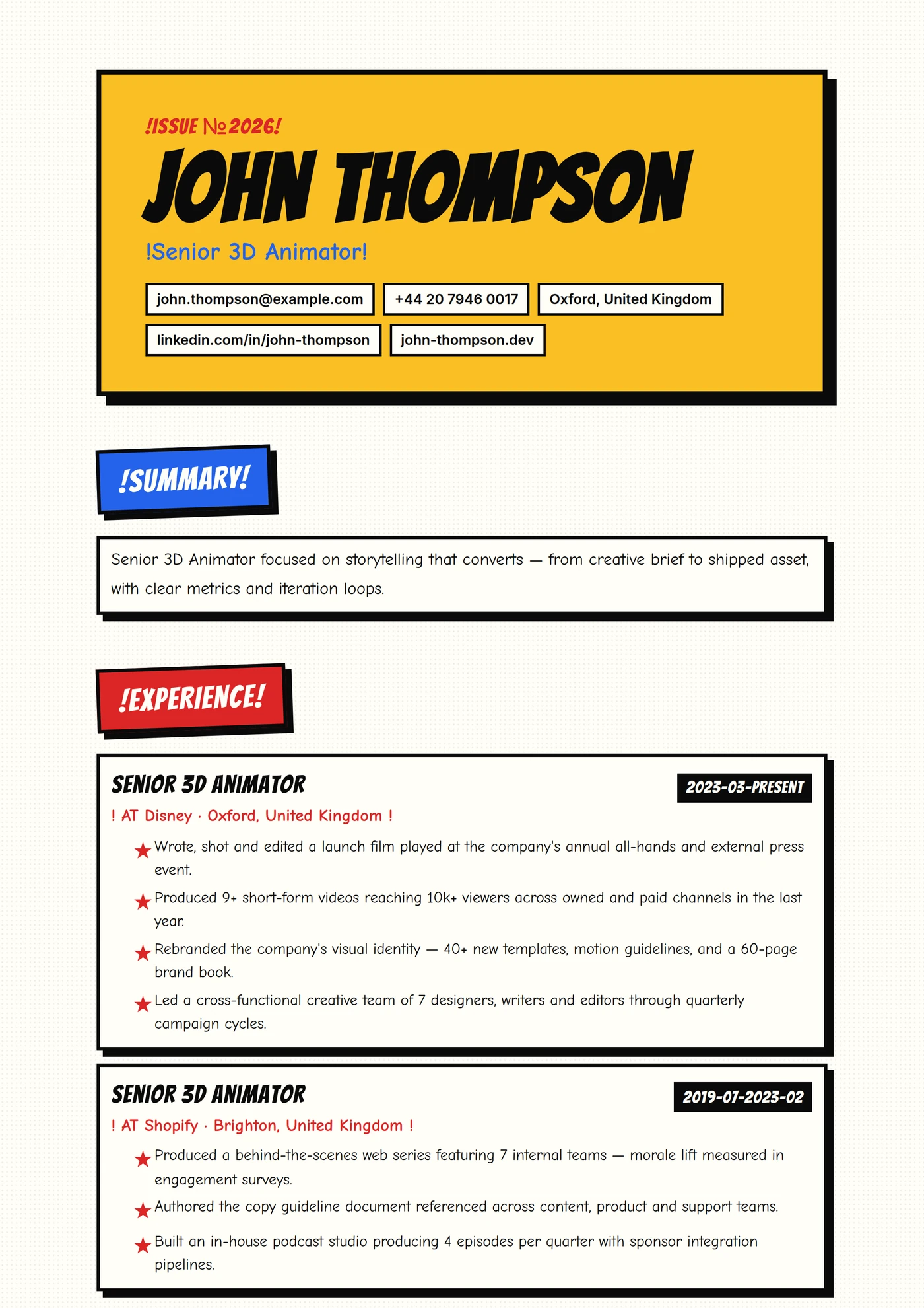 Comic Strip — CV templates