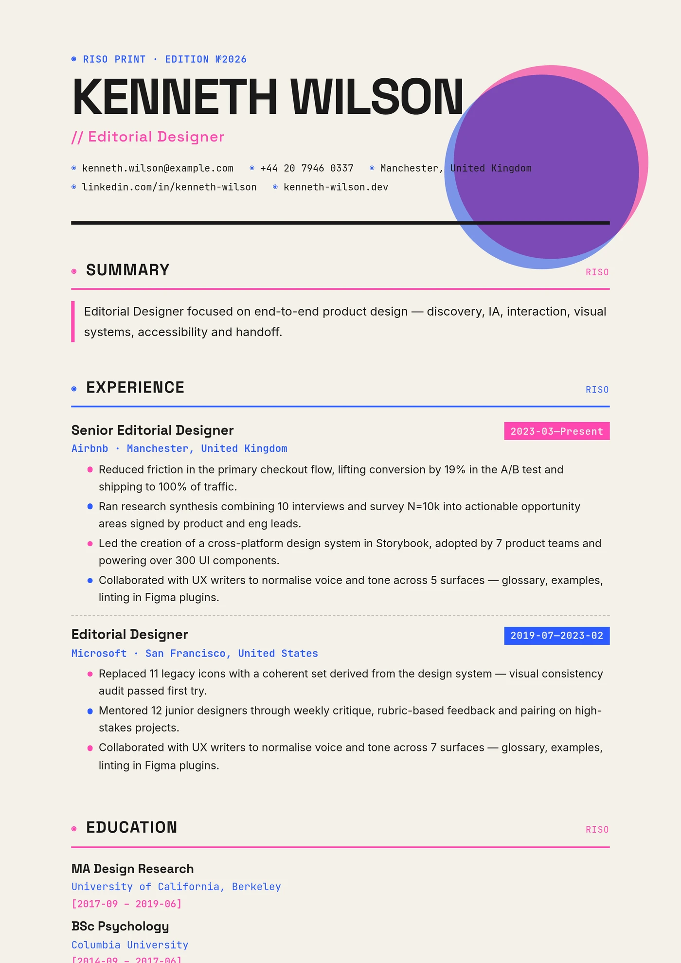 Riso Print — CV templates