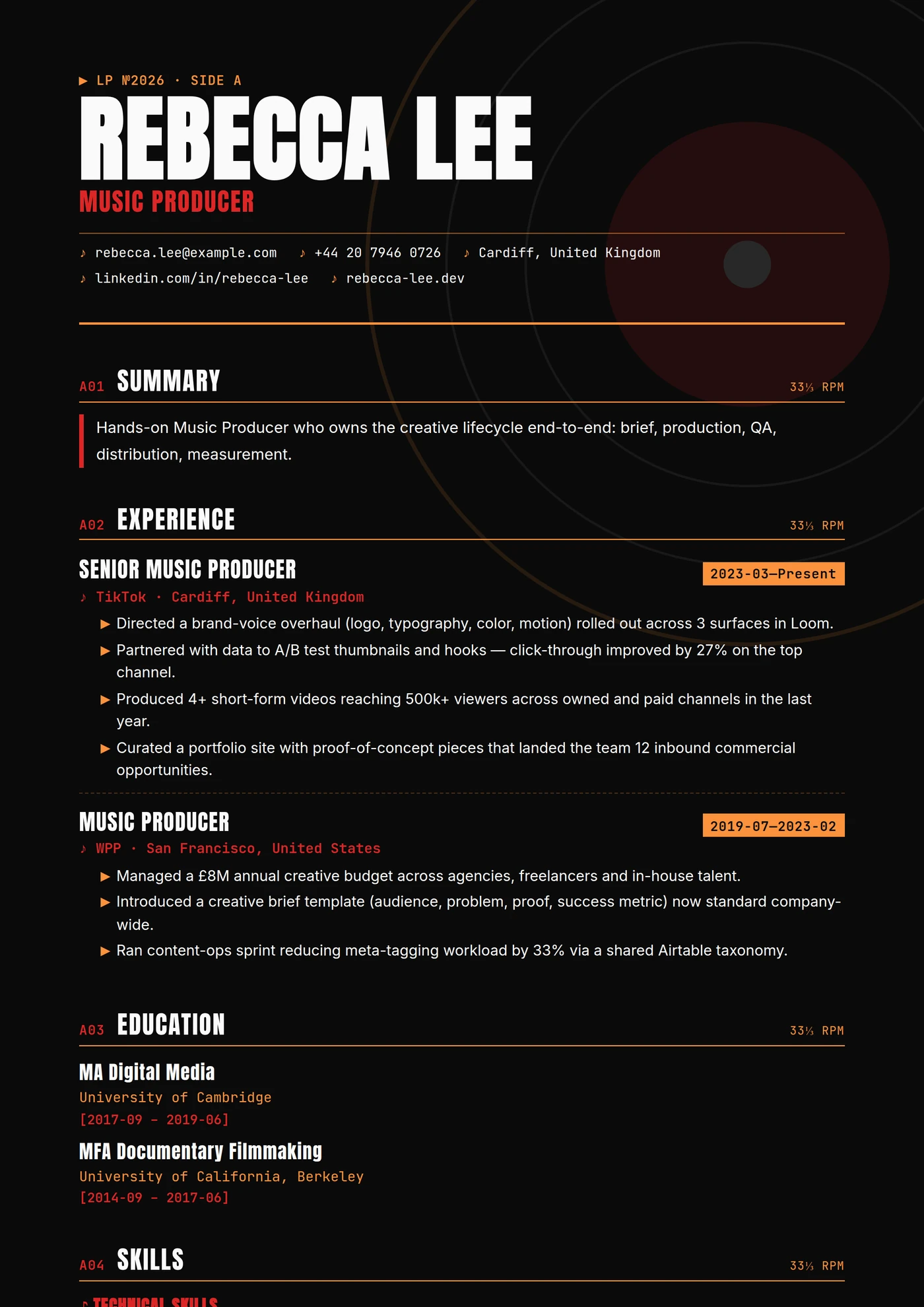 Vinyl Cover — CV templates