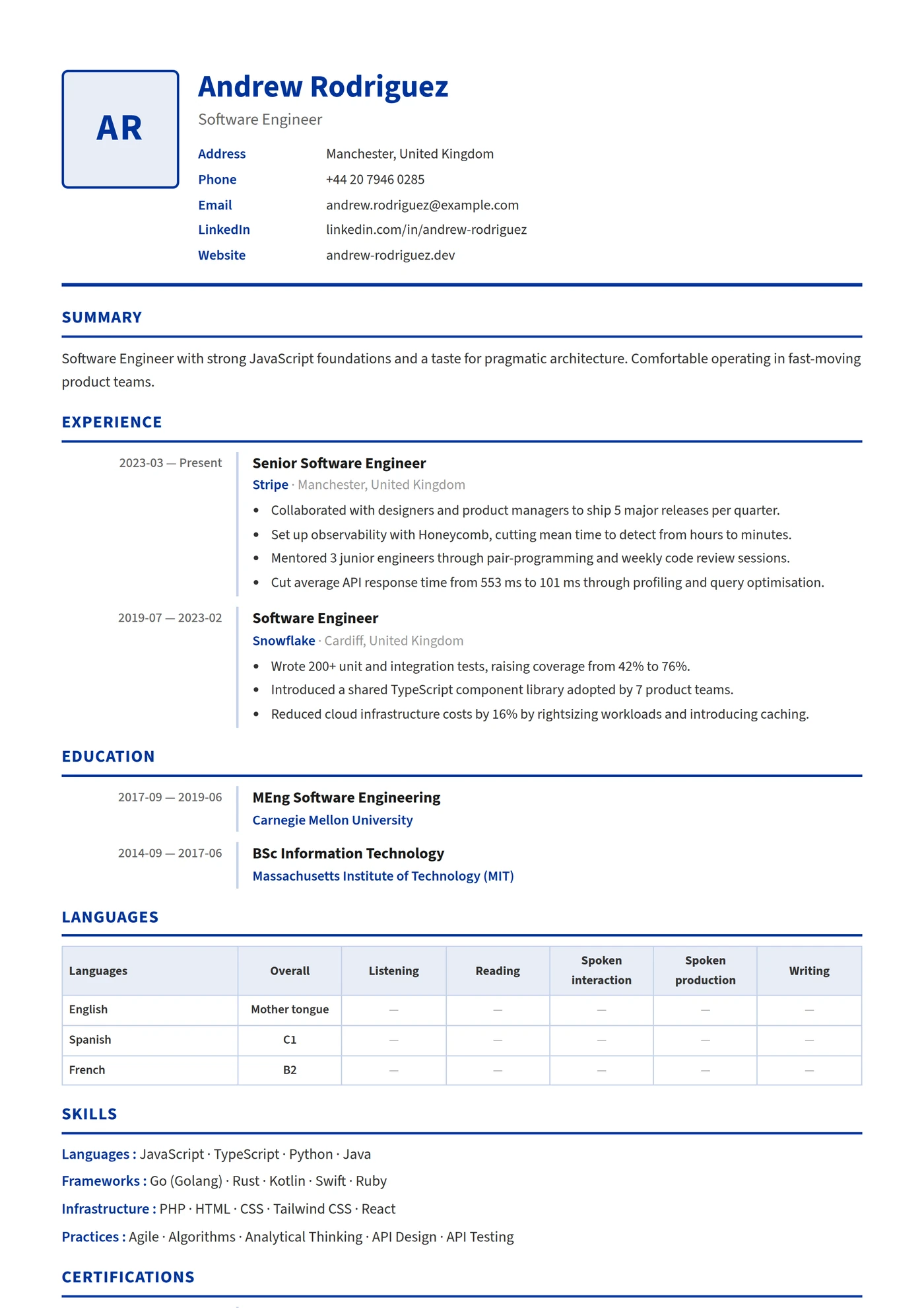 Europass CV — CV templates