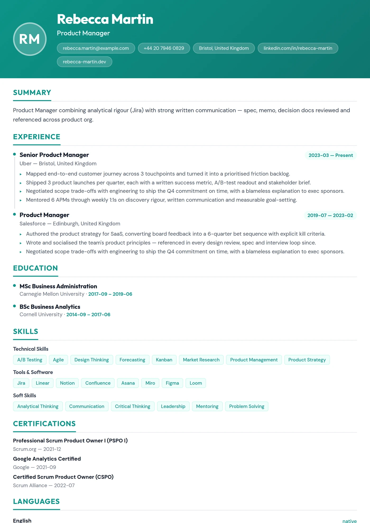 France Modern — CV templates