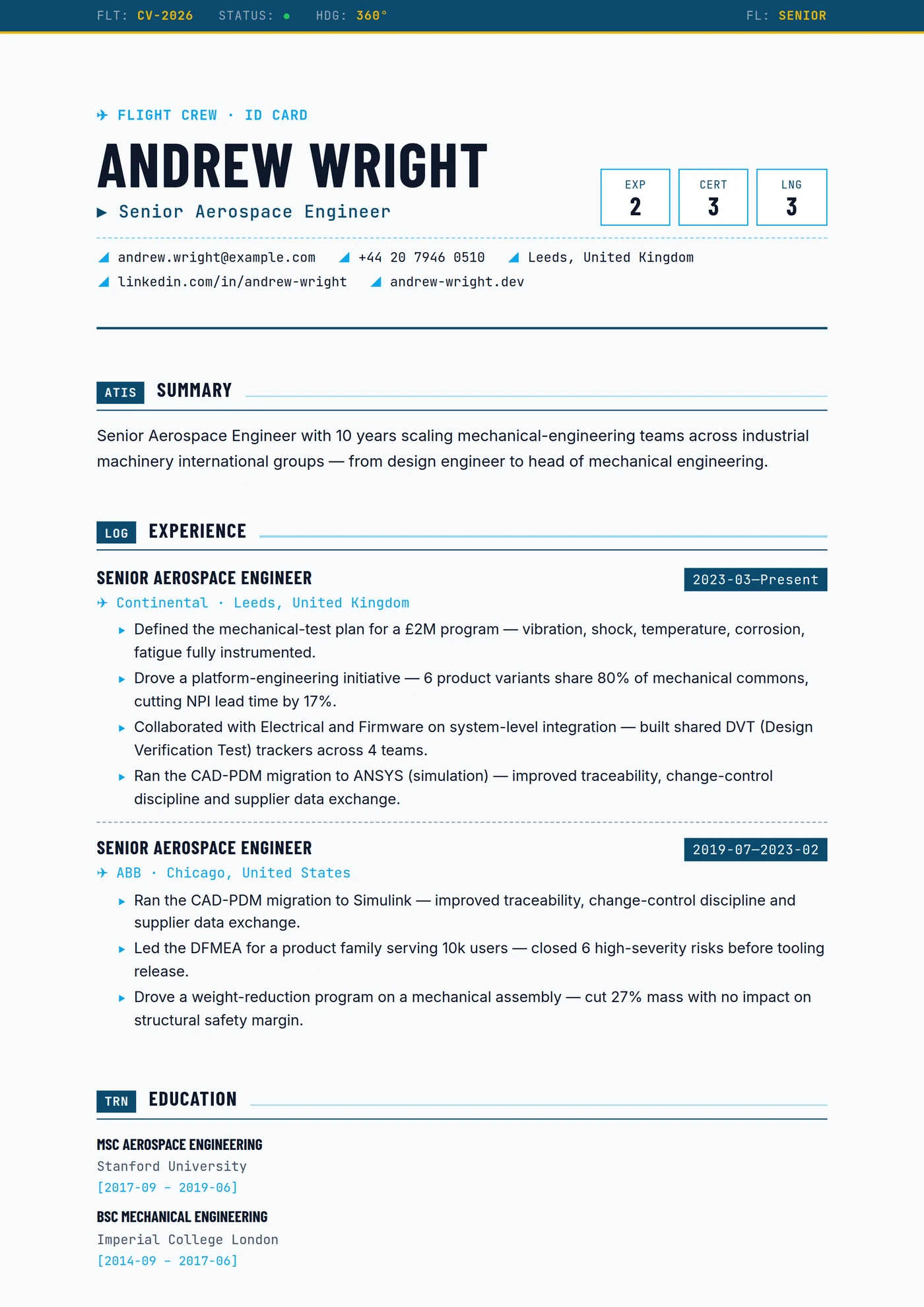 Industry — Aviation — CV templates