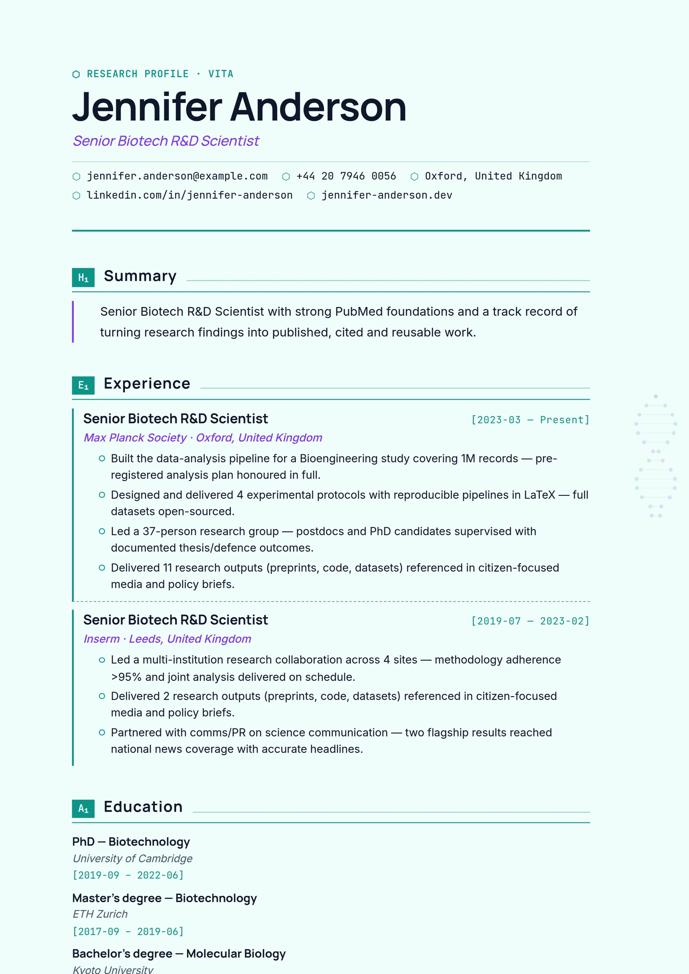 Industry — Biotech — CV templates