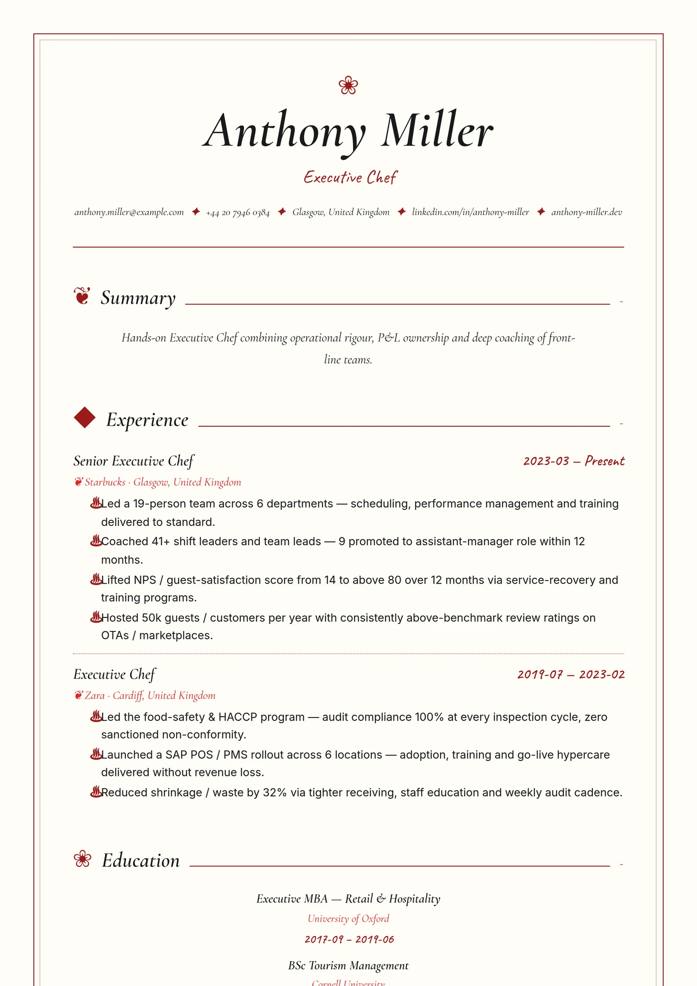 Industry — Culinary Chef — CV templates