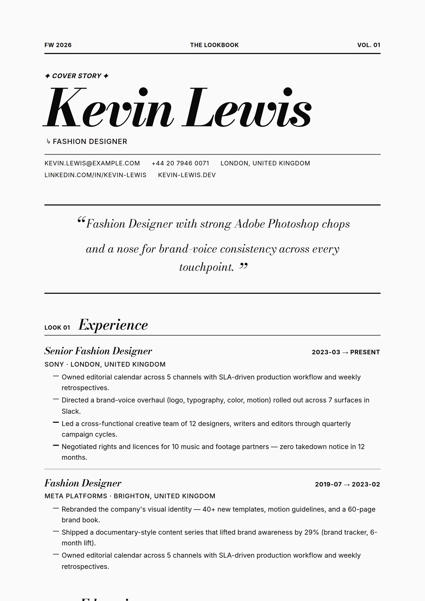 Industry — Fashion Runway — CV templates