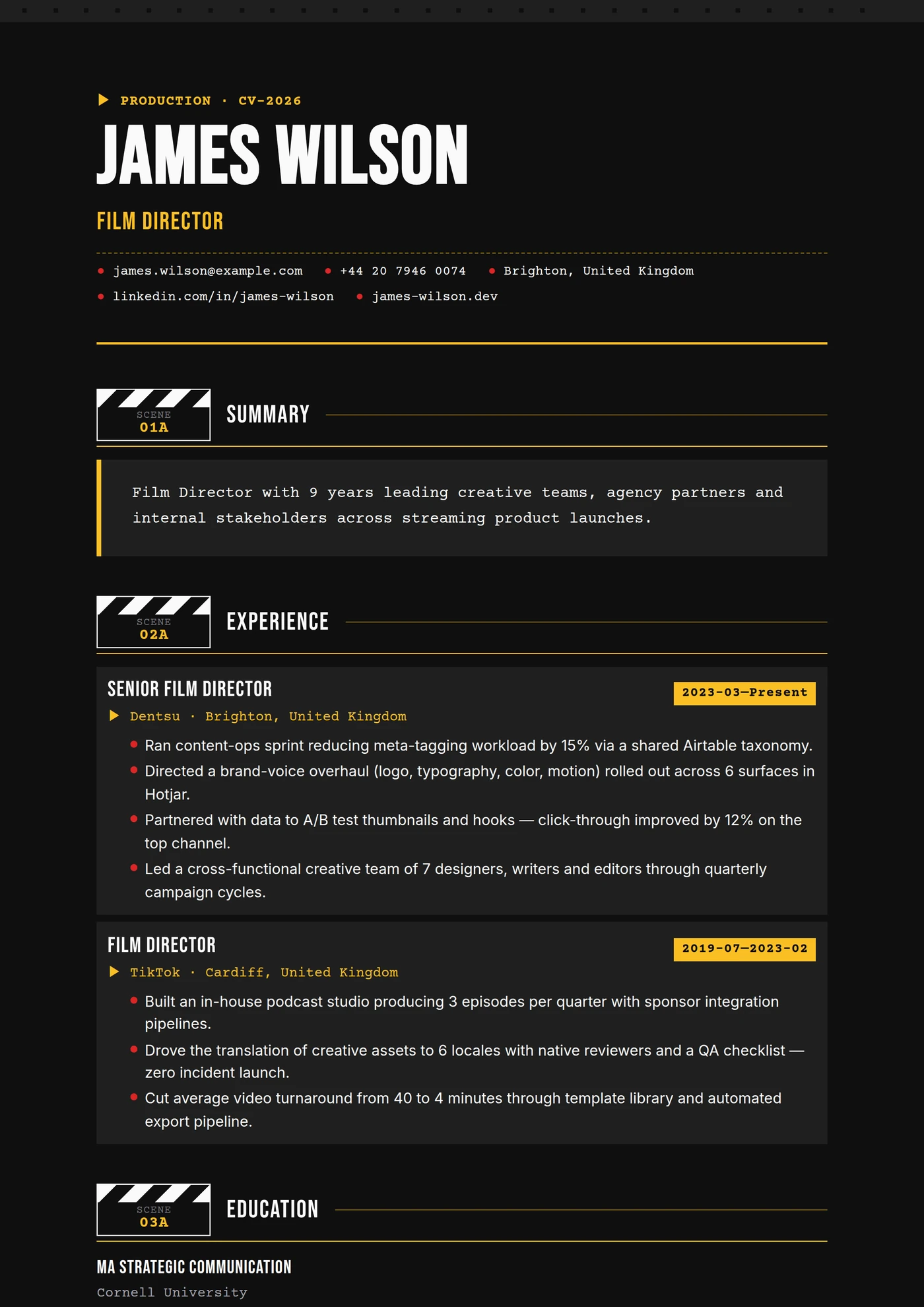 Industry — Film Production — CV templates