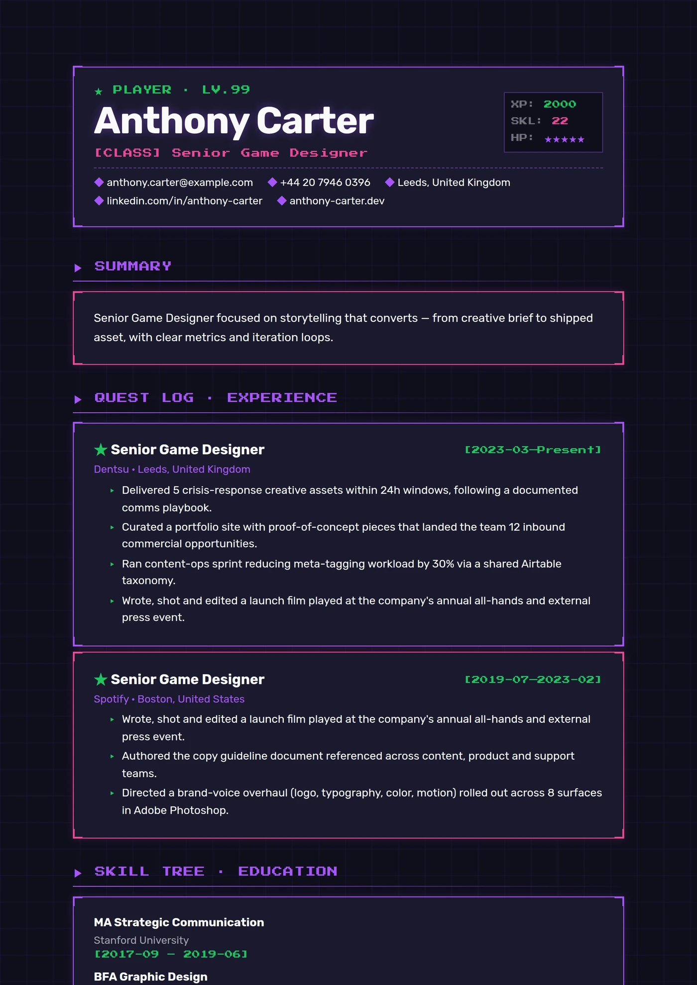 Industry — Gaming — CV templates