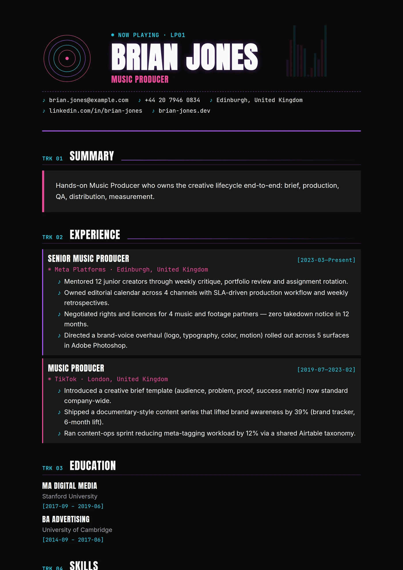 Industry — Music Producer — CV templates