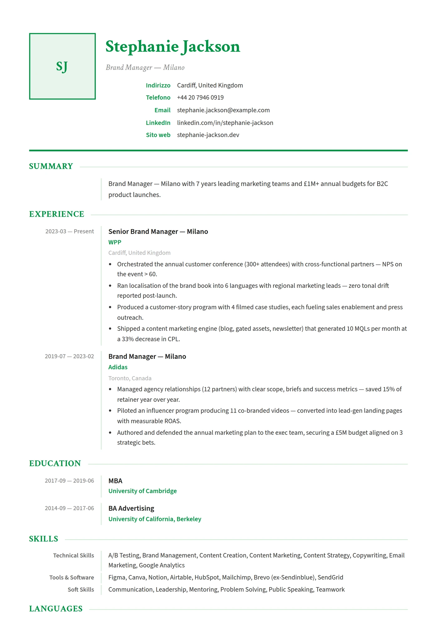 Italy — CV templates