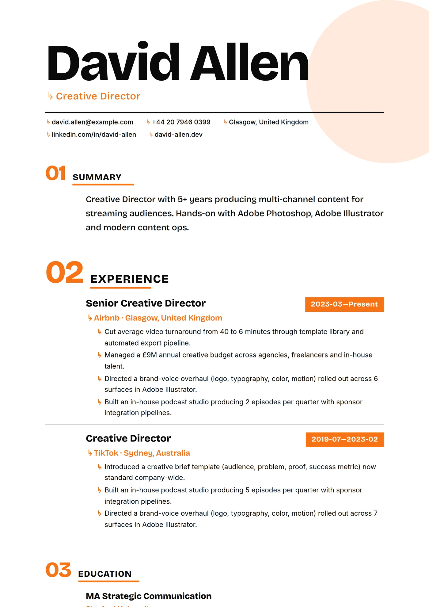 Modern Asymmetric Bold — CV templates
