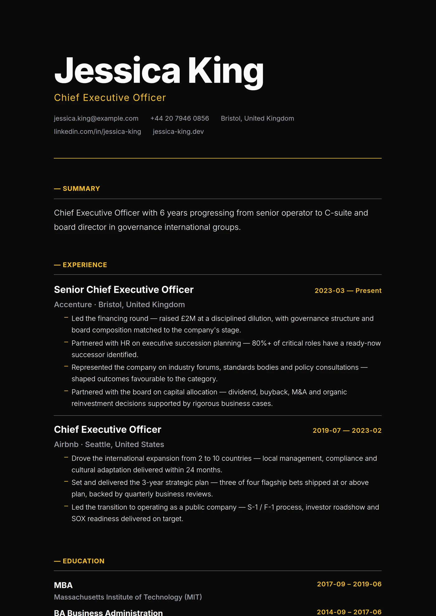 Modern Dark Monolith — CV templates